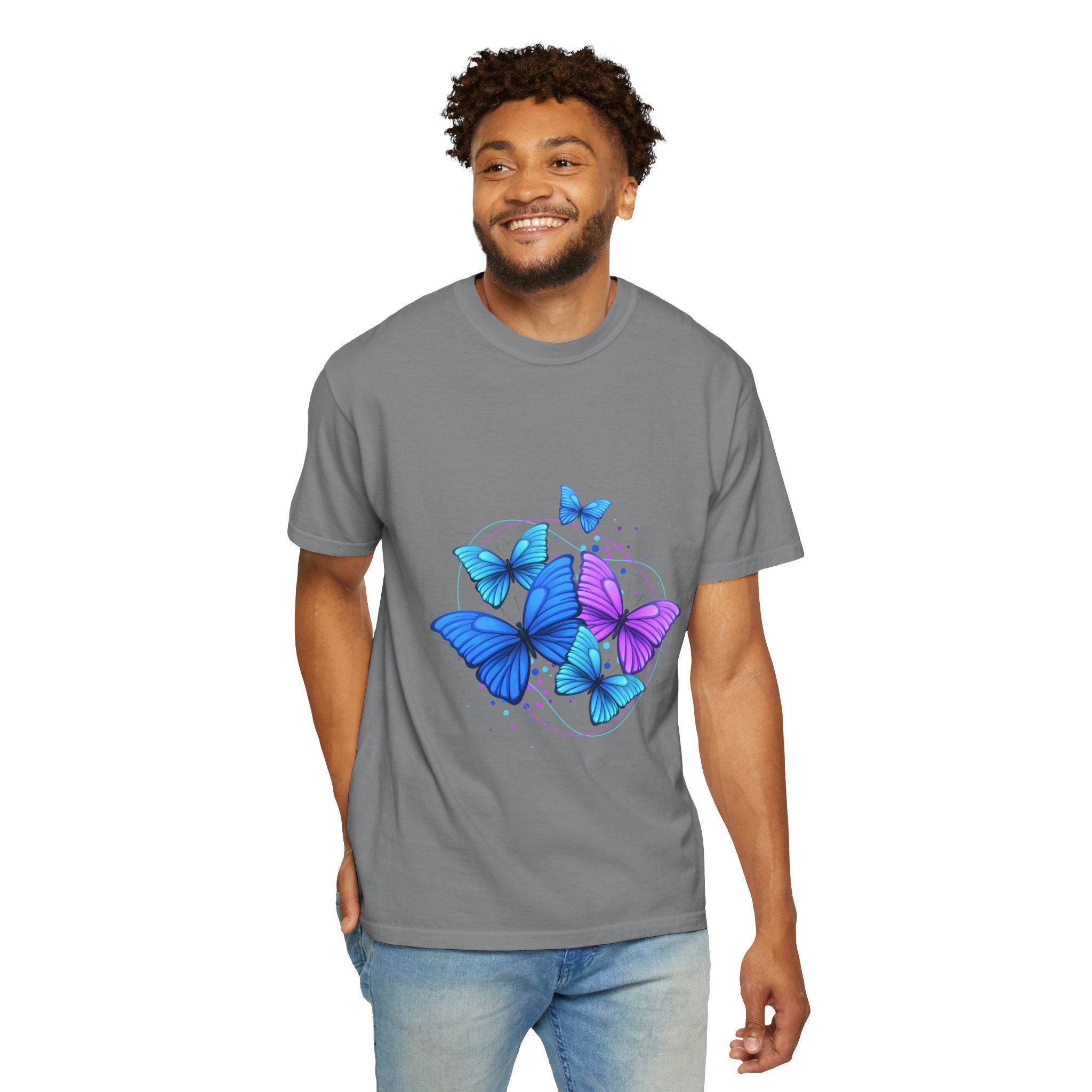 Butterfly Cluster T‑Shirt — Blue & Purple Wings Graphic Tee