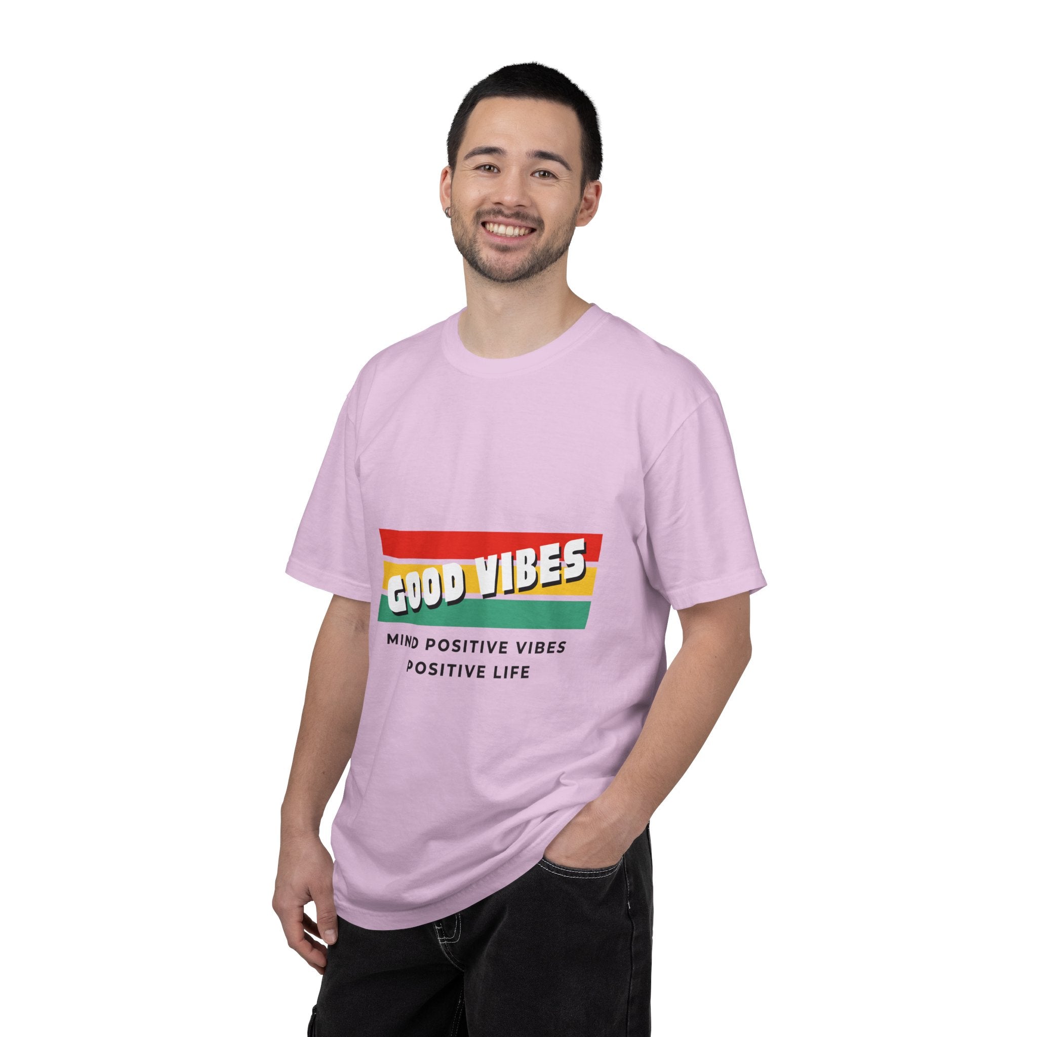 Good Vibes T-Shirt — Retro Stripes “Mind Positive Vibes, Positive Life”