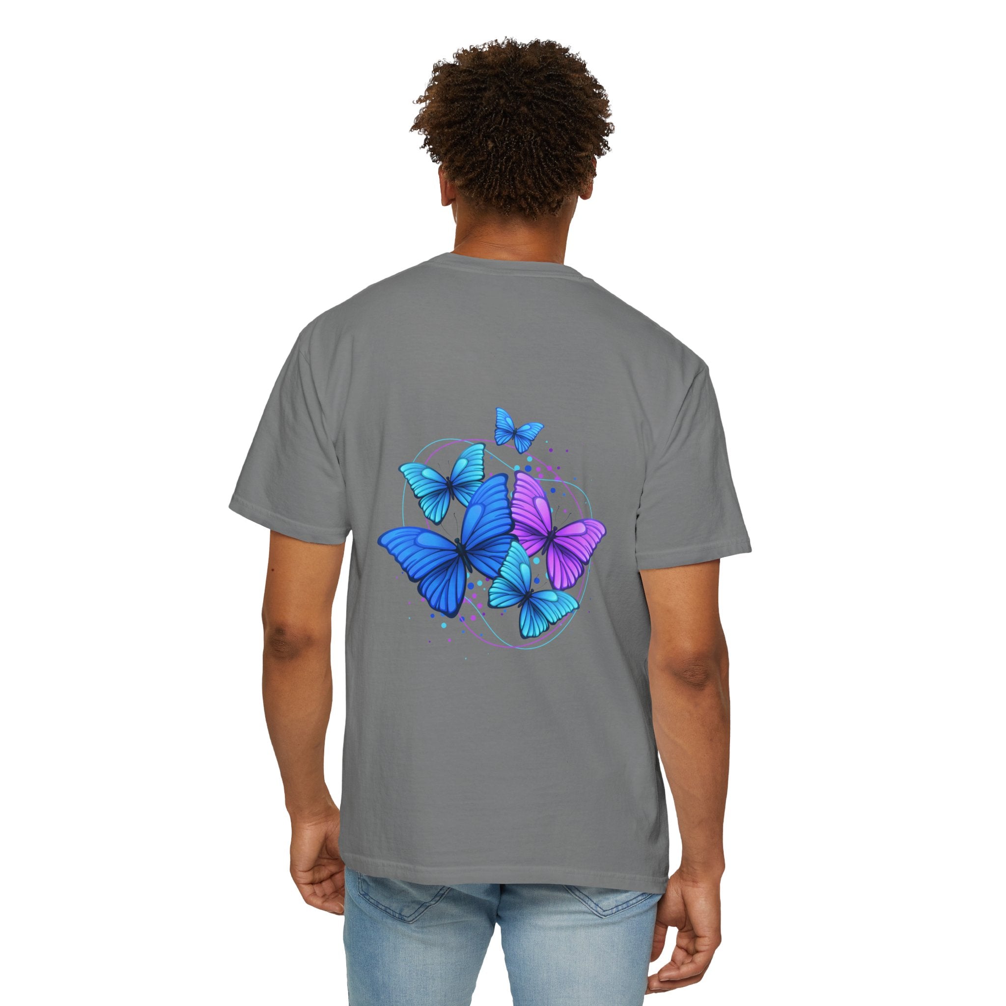 Butterfly Cluster T‑Shirt — Blue & Purple Wings Graphic Tee