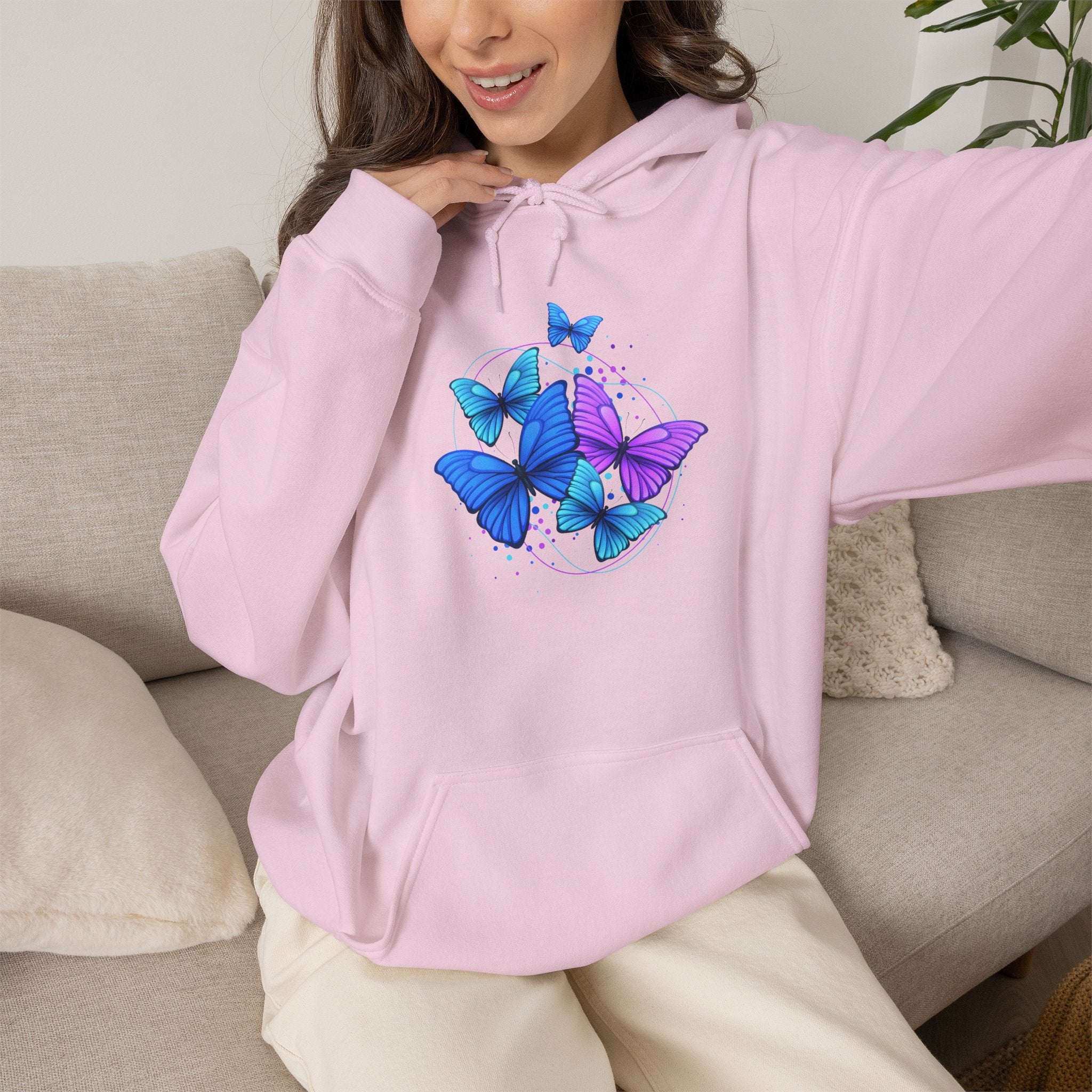 Butterfly Cluster Hoodie – Blue & Purple Butterfly Graphic Sweatshirt