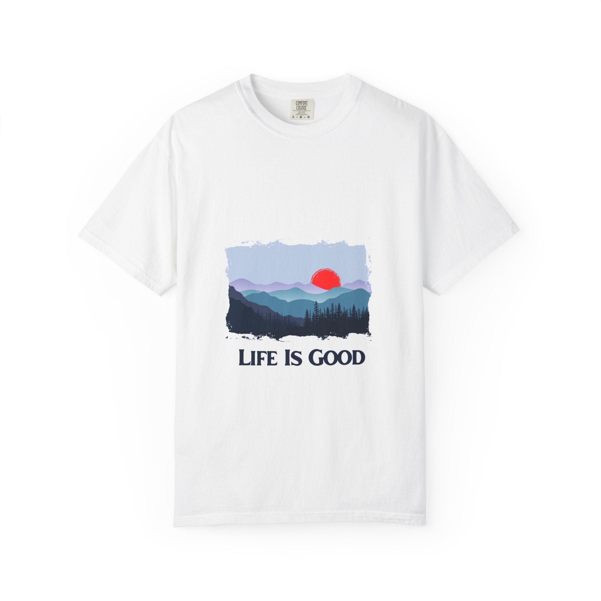 Life Is Good Mountain T-Shirt — Scenic Sunrise Graphic Tee