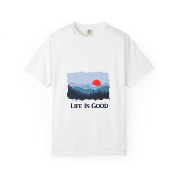 Life Is Good Mountain T-Shirt — Scenic Sunrise Graphic Tee