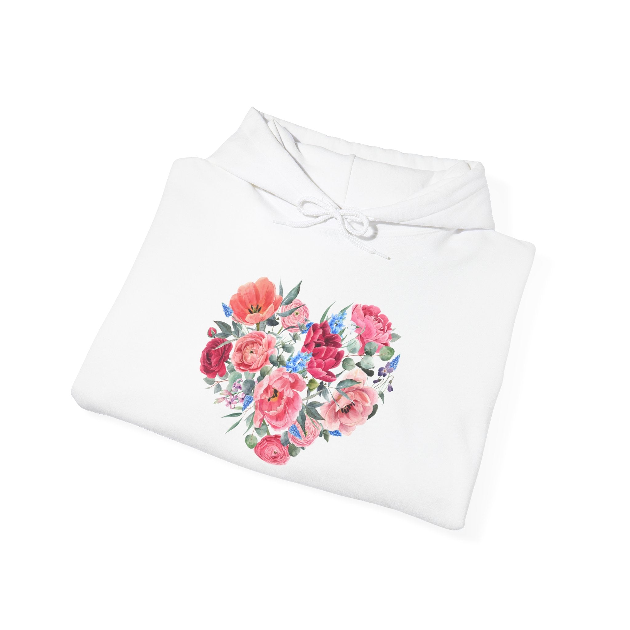Floral Heart Hoodie — Watercolor Rose Heart Pullover for Women & Teens