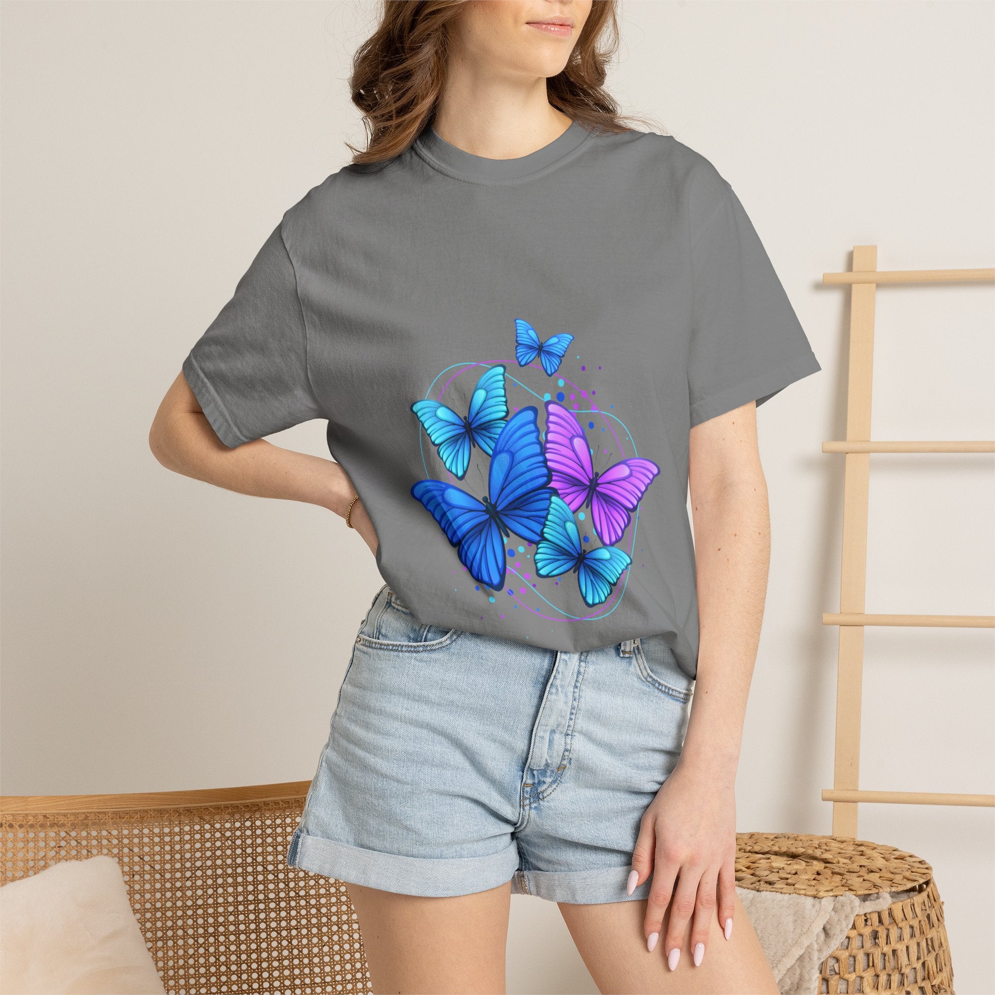 Butterfly Cluster T‑Shirt — Blue & Purple Wings Graphic Tee