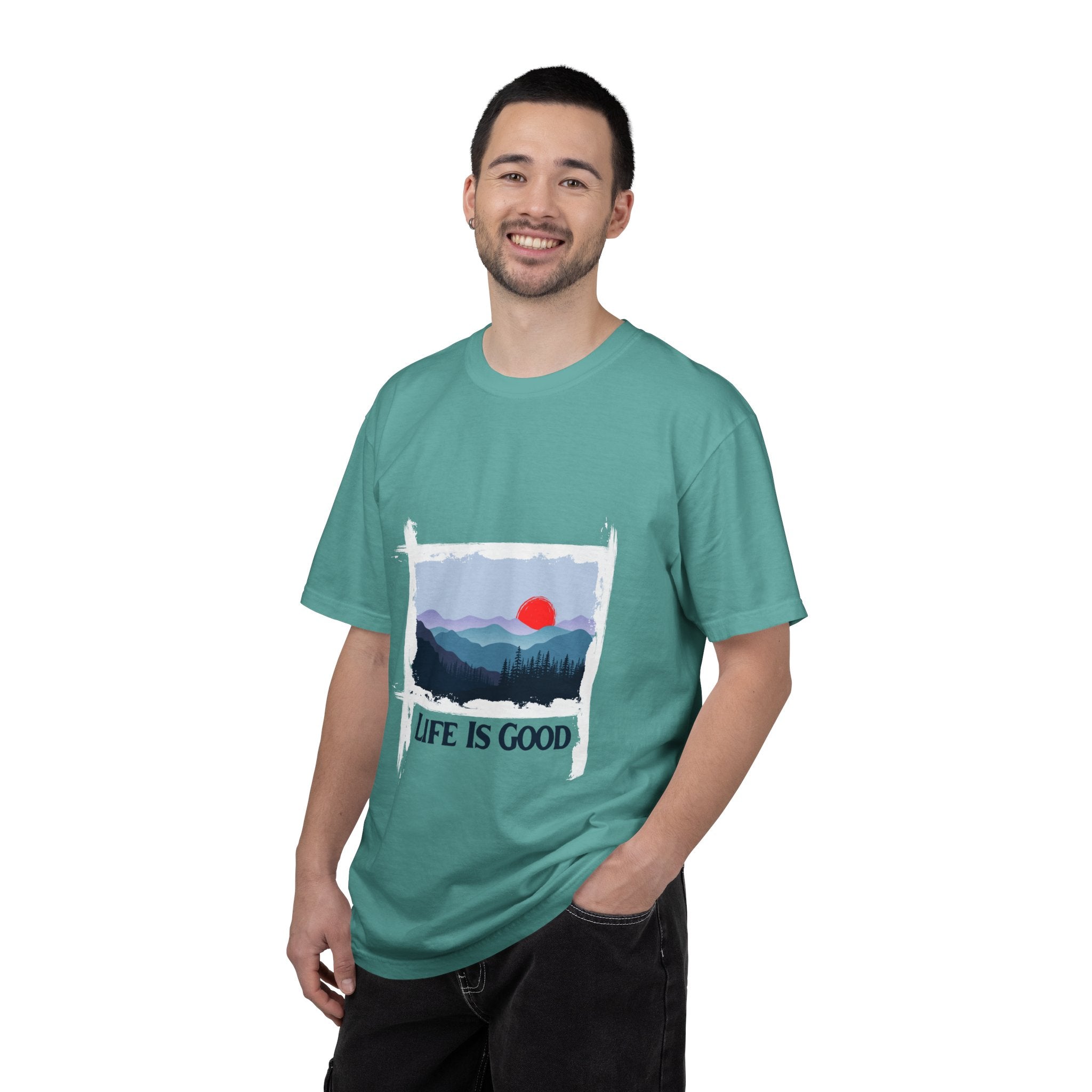 Life Is Good Mountain T-Shirt — Scenic Sunrise Graphic Tee