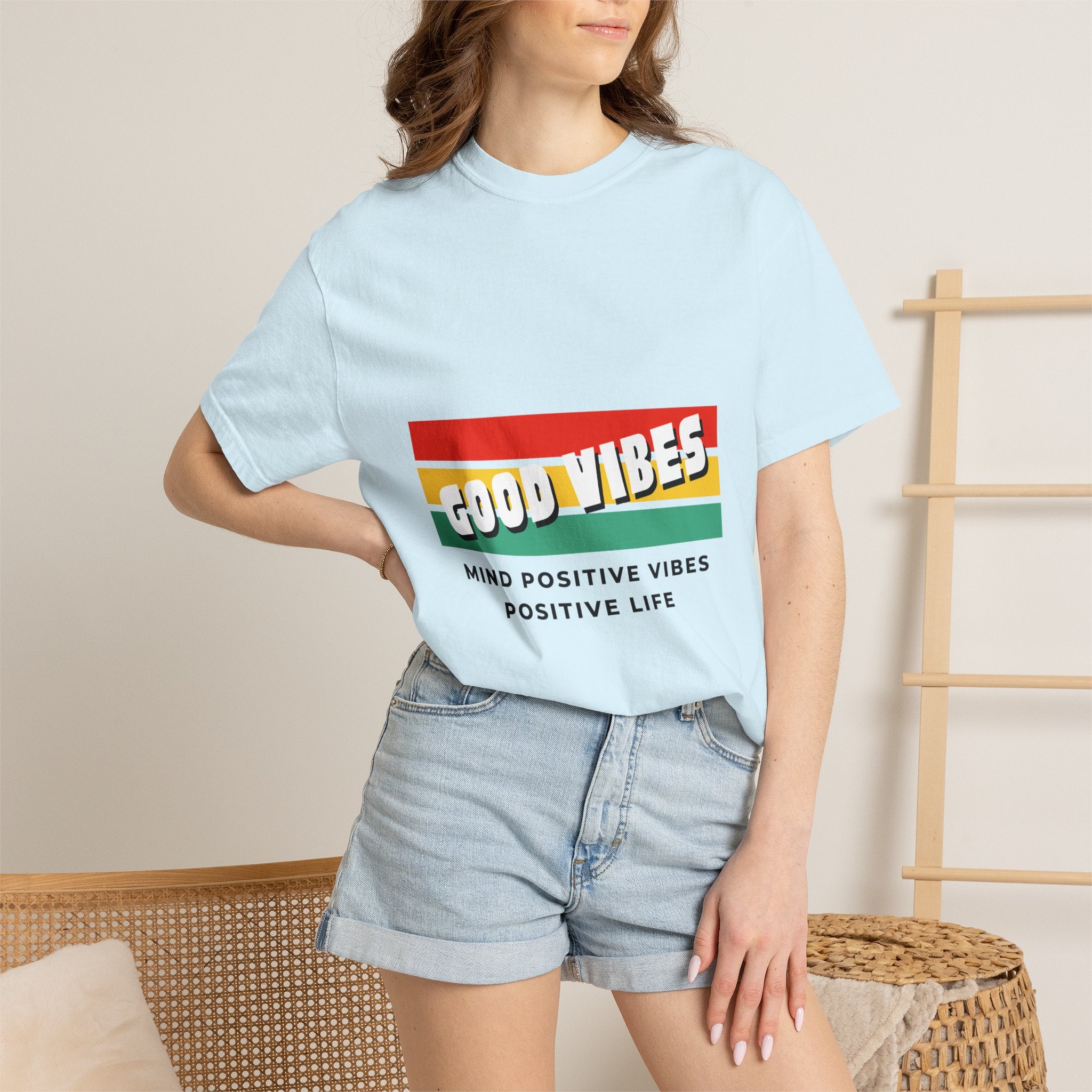 Good Vibes T-Shirt — Retro Stripes “Mind Positive Vibes, Positive Life”