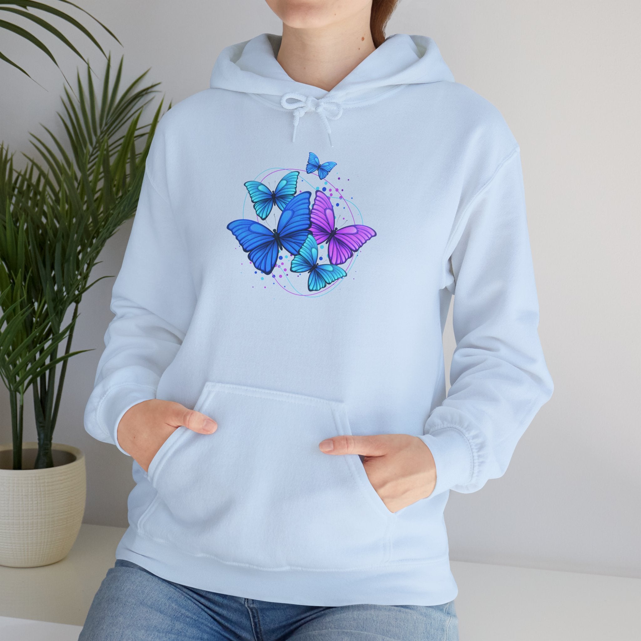 Butterfly Cluster Hoodie – Blue & Purple Butterfly Graphic Sweatshirt