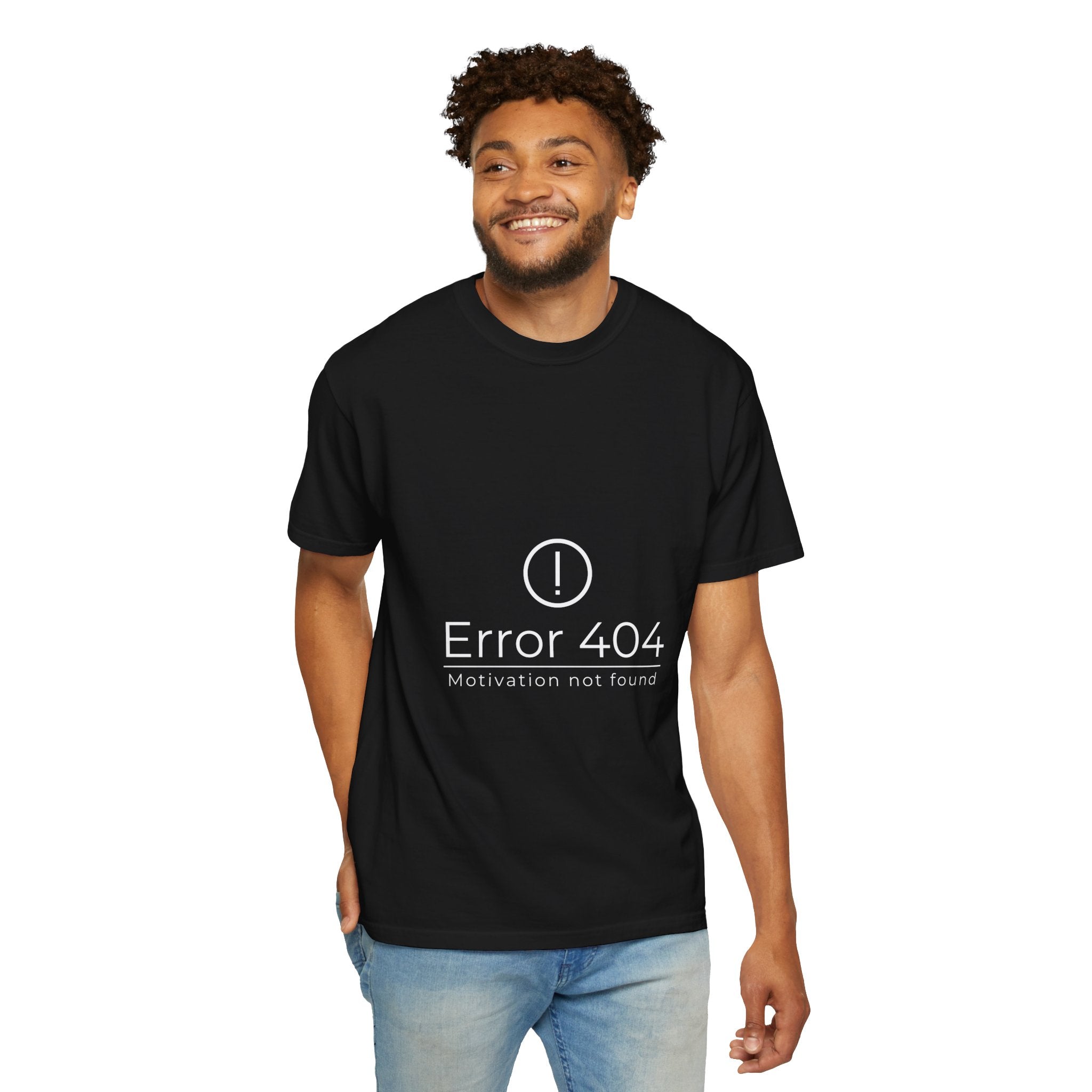 Error 404 T-Shirt — "Motivation Not Found" Funny Tech Graphic Tee