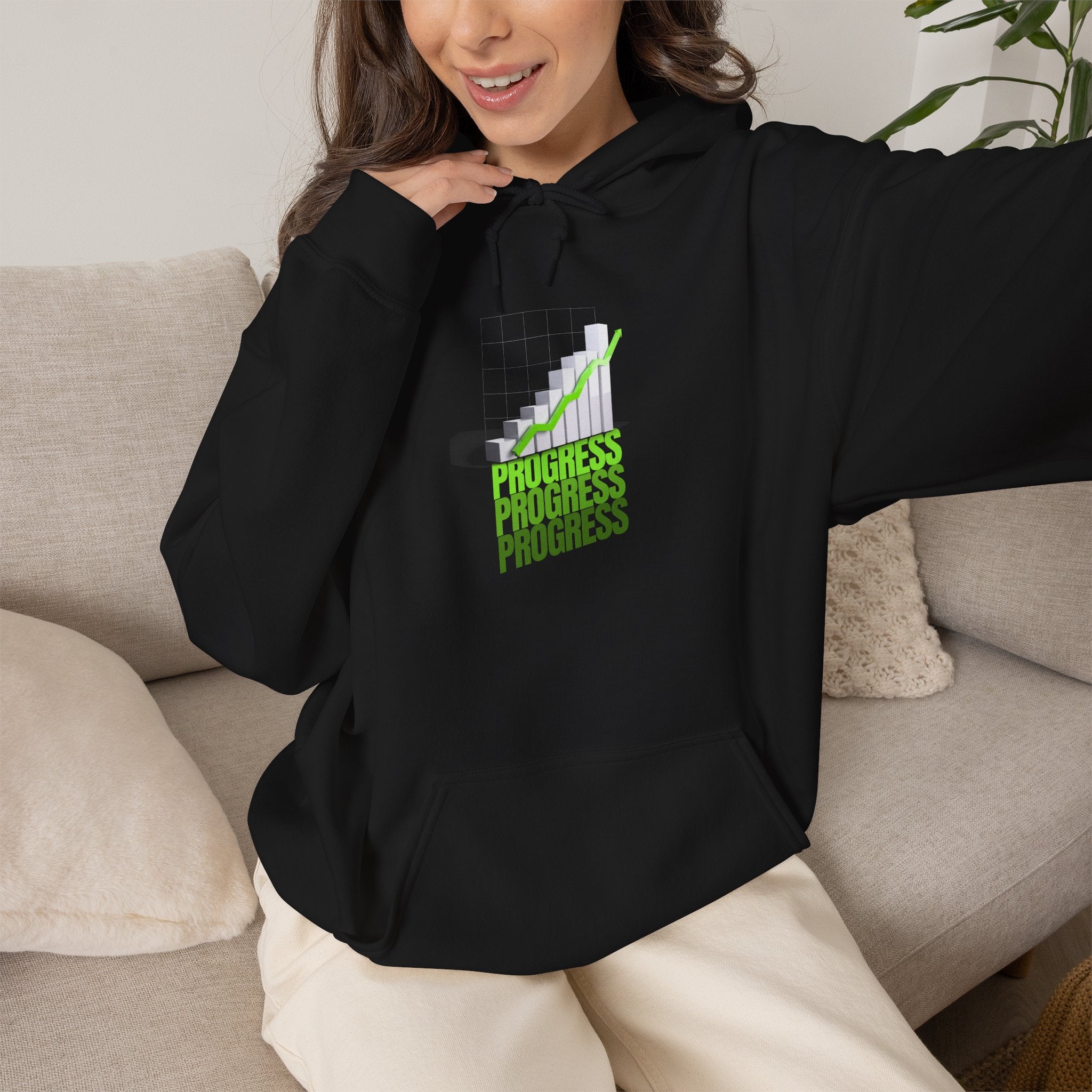 Progress Graphic Hoodie - Retro Staircase 'Progress' Text