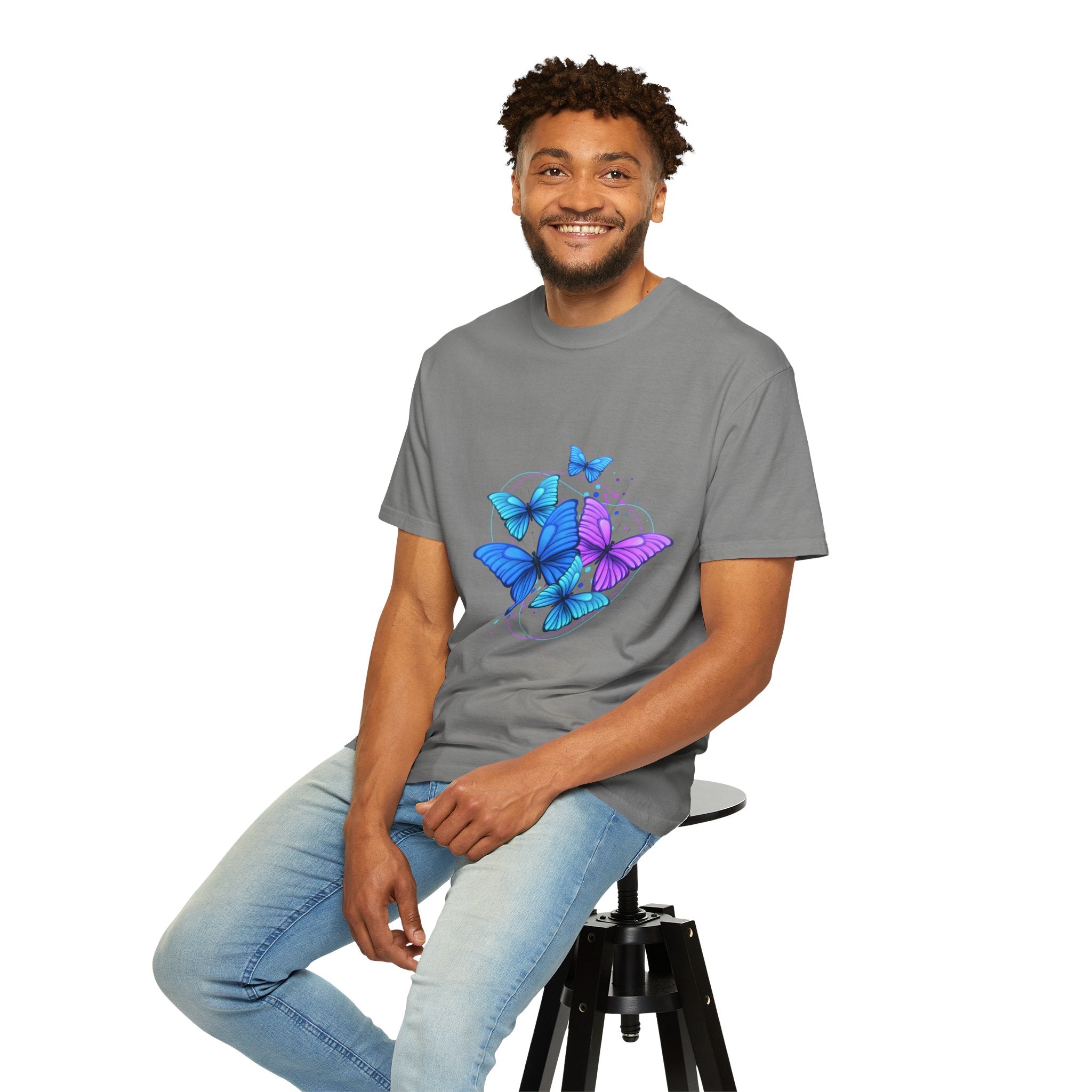 Butterfly Cluster T‑Shirt — Blue & Purple Wings Graphic Tee