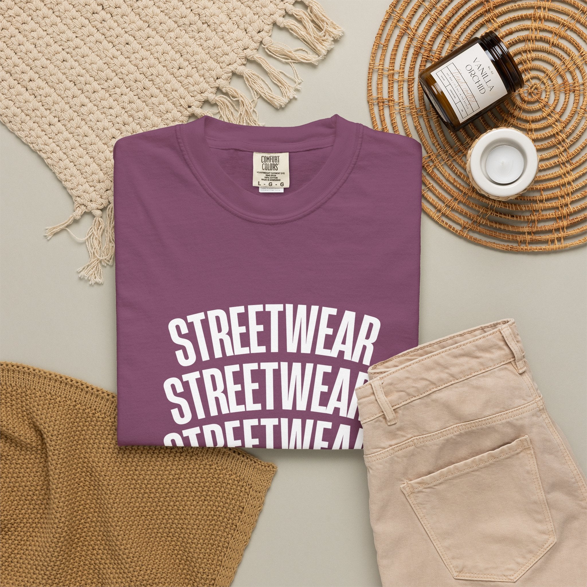 Streetwear Panther T‑Shirt — Graphic Garment-Dyed Tee with 'STREETWEAR' Text & Barcode