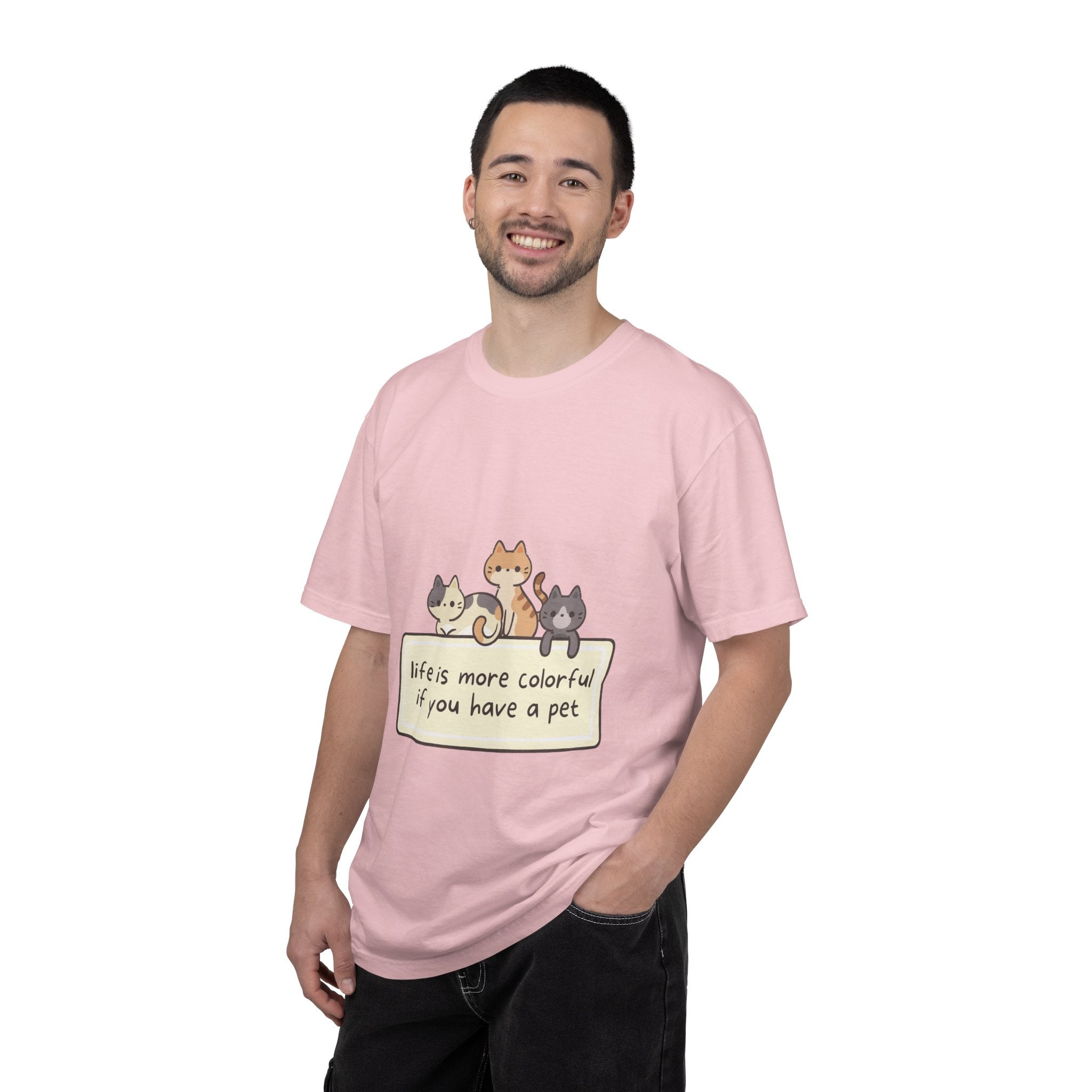 Pet Lover T-Shirt — "Life is More Colorful if You Have a Pet" Cute Cat Illustration