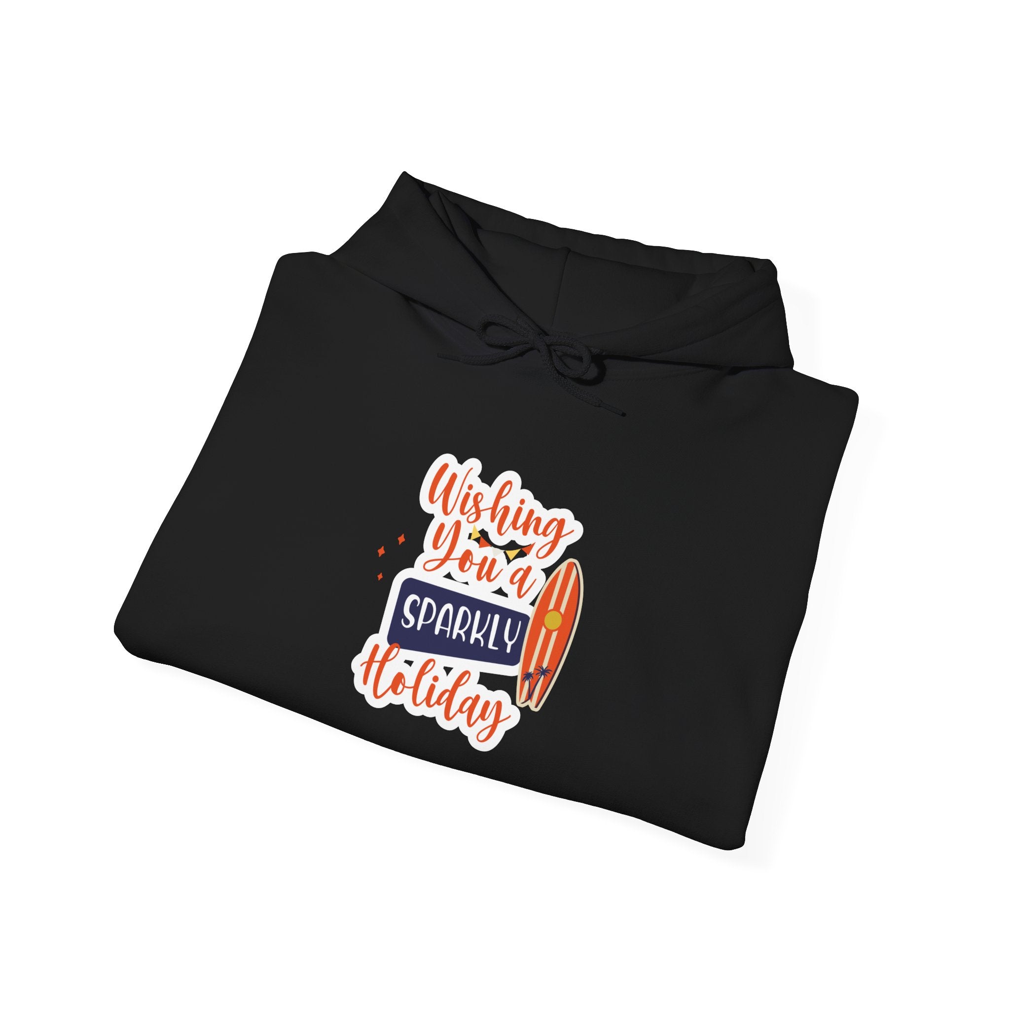 Holiday Surf Hoodie — "Wishing You a Sparkly Holiday" Tropical Christmas Sweatshirt