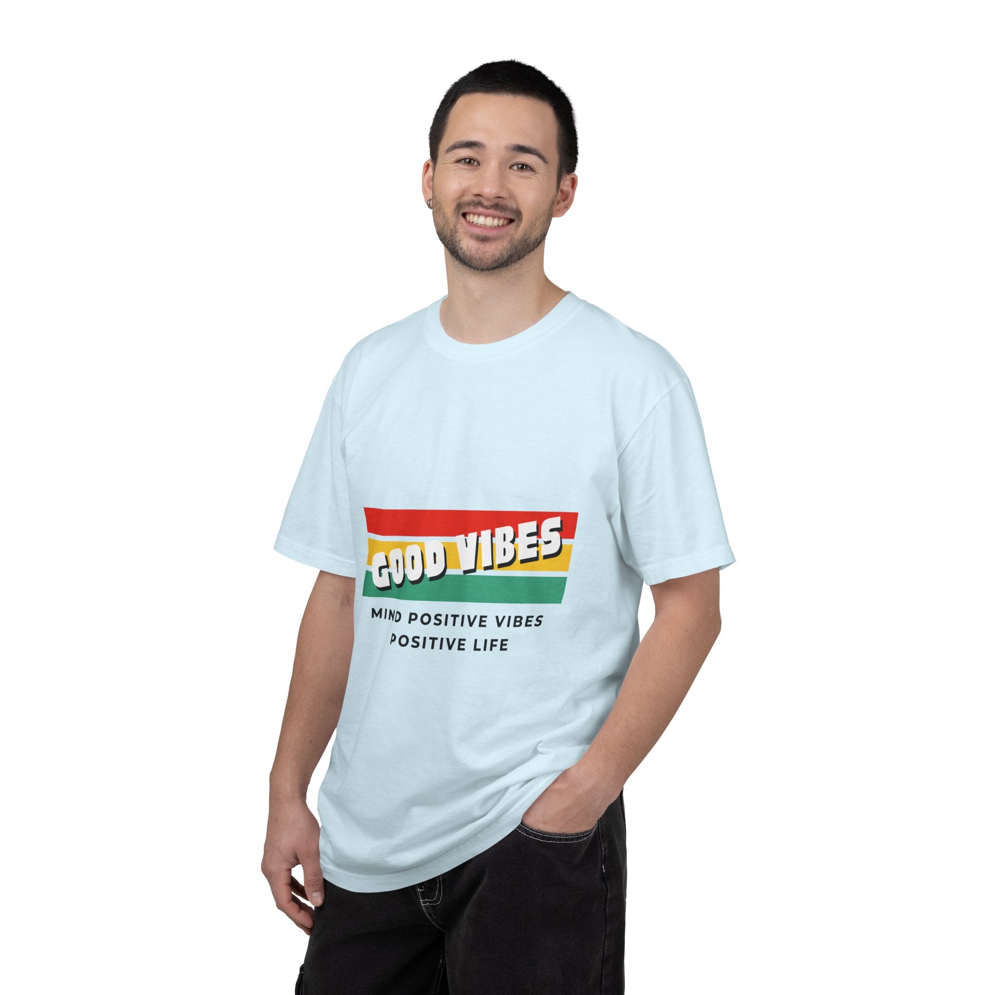 Good Vibes T-Shirt — Retro Stripes “Mind Positive Vibes, Positive Life”