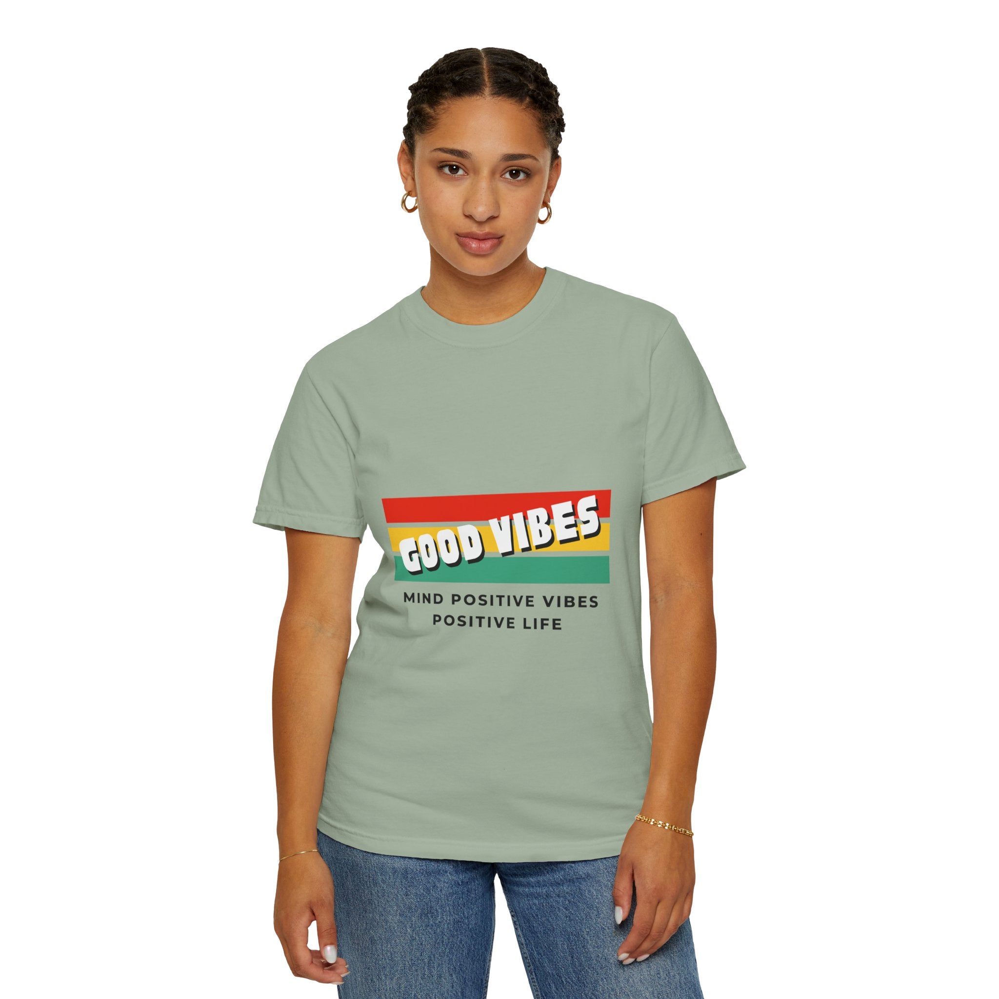 Good Vibes T-Shirt — Retro Stripes “Mind Positive Vibes, Positive Life”