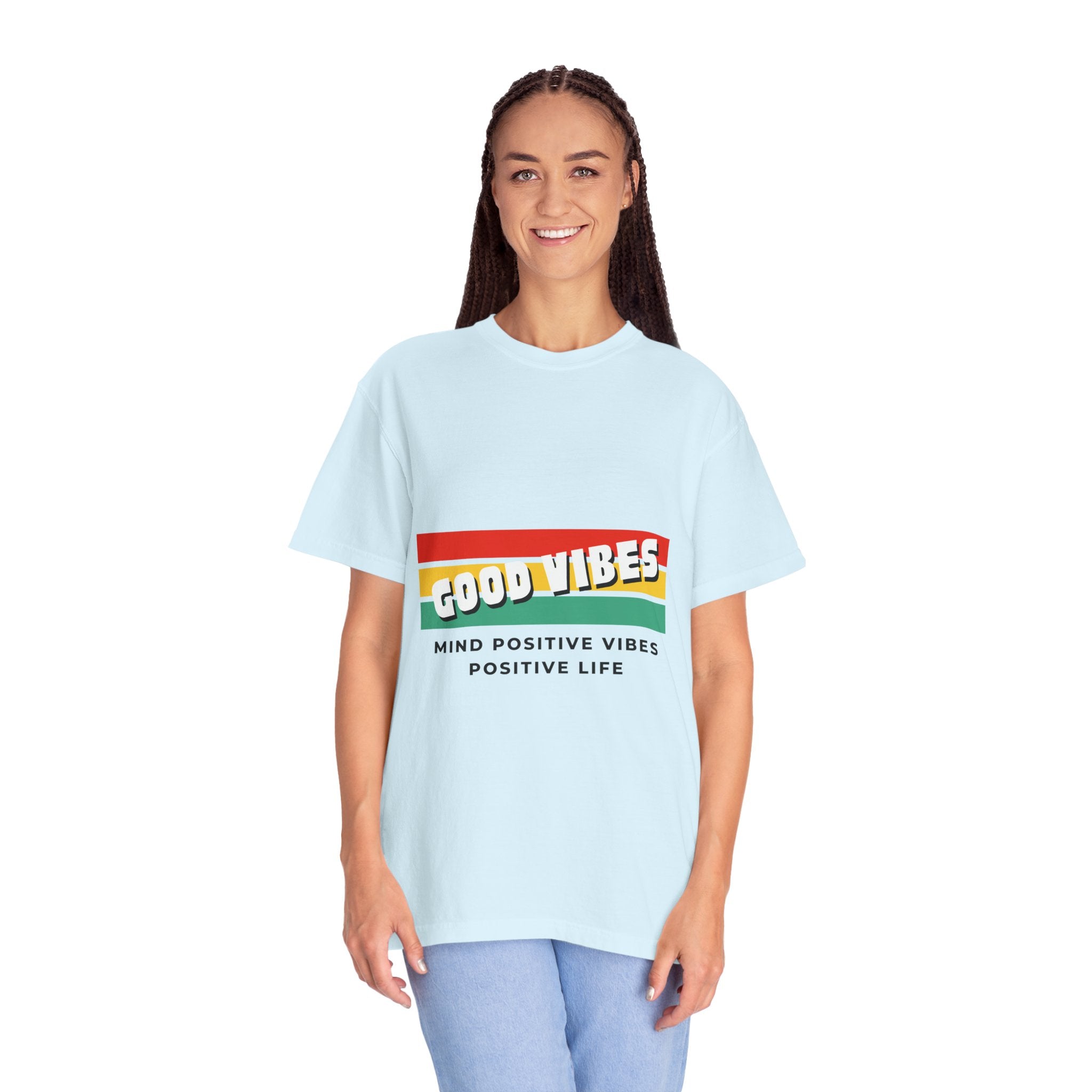 Good Vibes T-Shirt — Retro Stripes “Mind Positive Vibes, Positive Life”