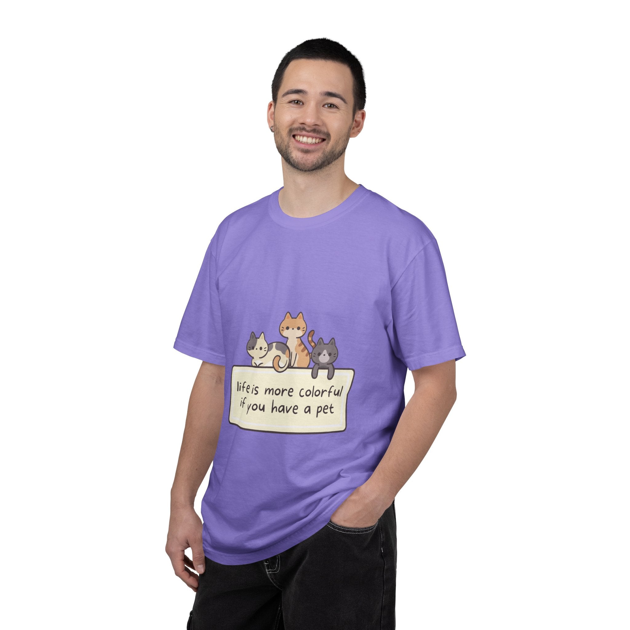 Pet Lover T-Shirt — "Life is More Colorful if You Have a Pet" Cute Cat Illustration