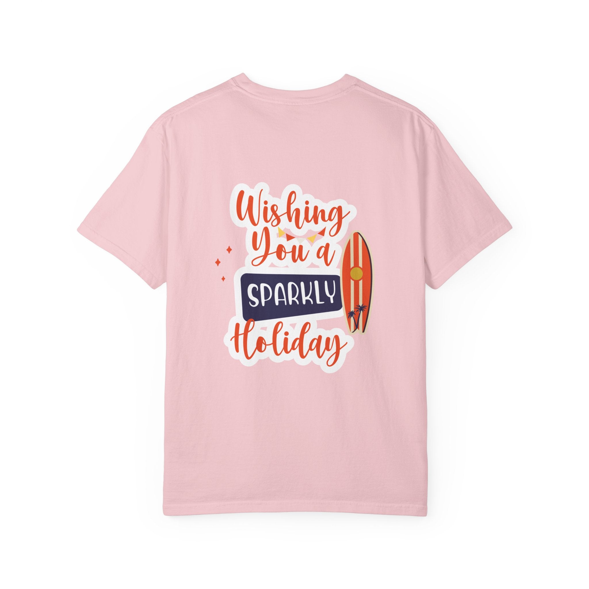 Holiday Surfboard T‑Shirt — "Wishing You a Sparkly Holiday" Beachy Christmas Tee