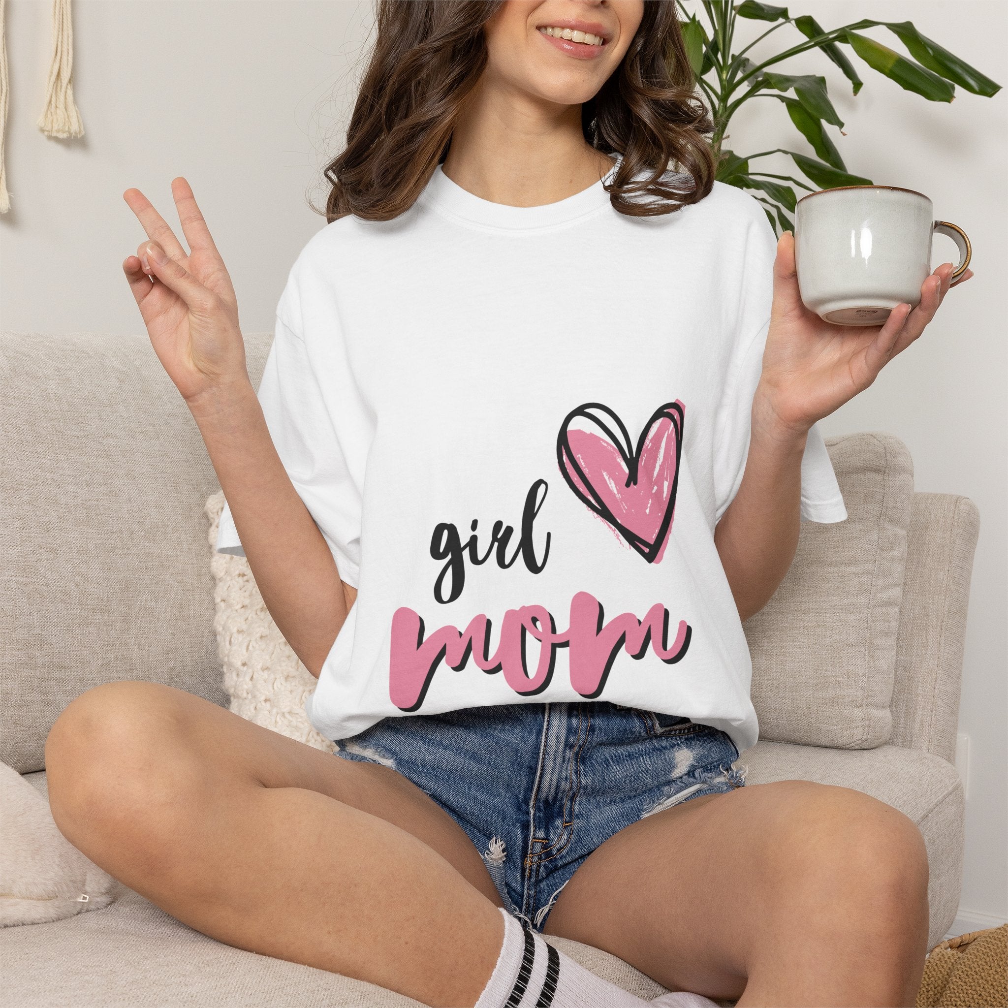 Girl Mom T-Shirt — Pink Heart Mom Shirt for New & Proud Mothers