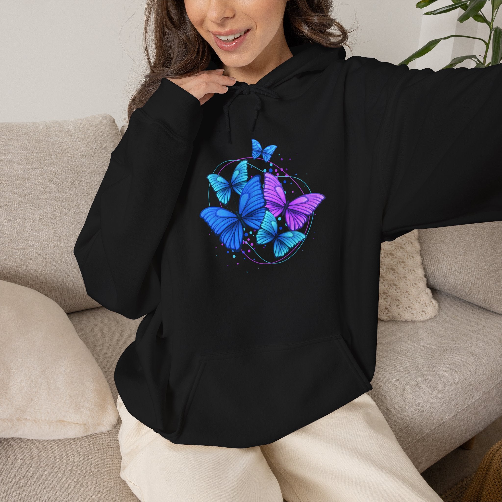 Butterfly Cluster Hoodie – Blue & Purple Butterfly Graphic Sweatshirt