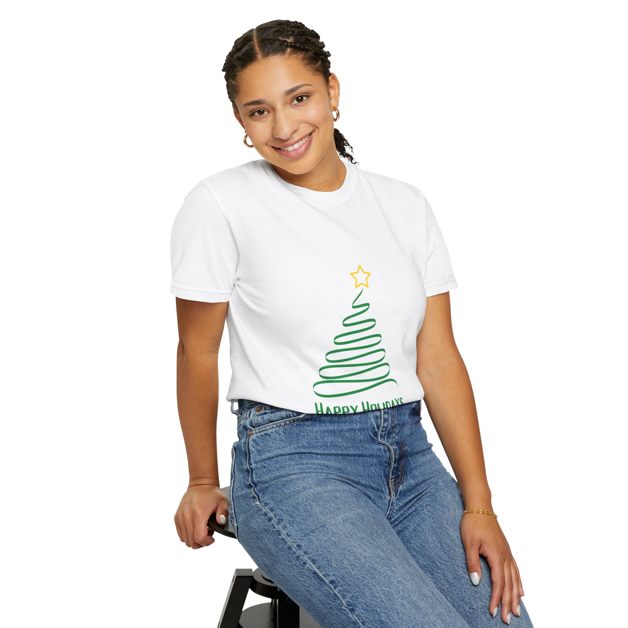 Holiday Spiral Christmas Tree T-Shirt — "Happy Holidays" Minimalist Graphic
