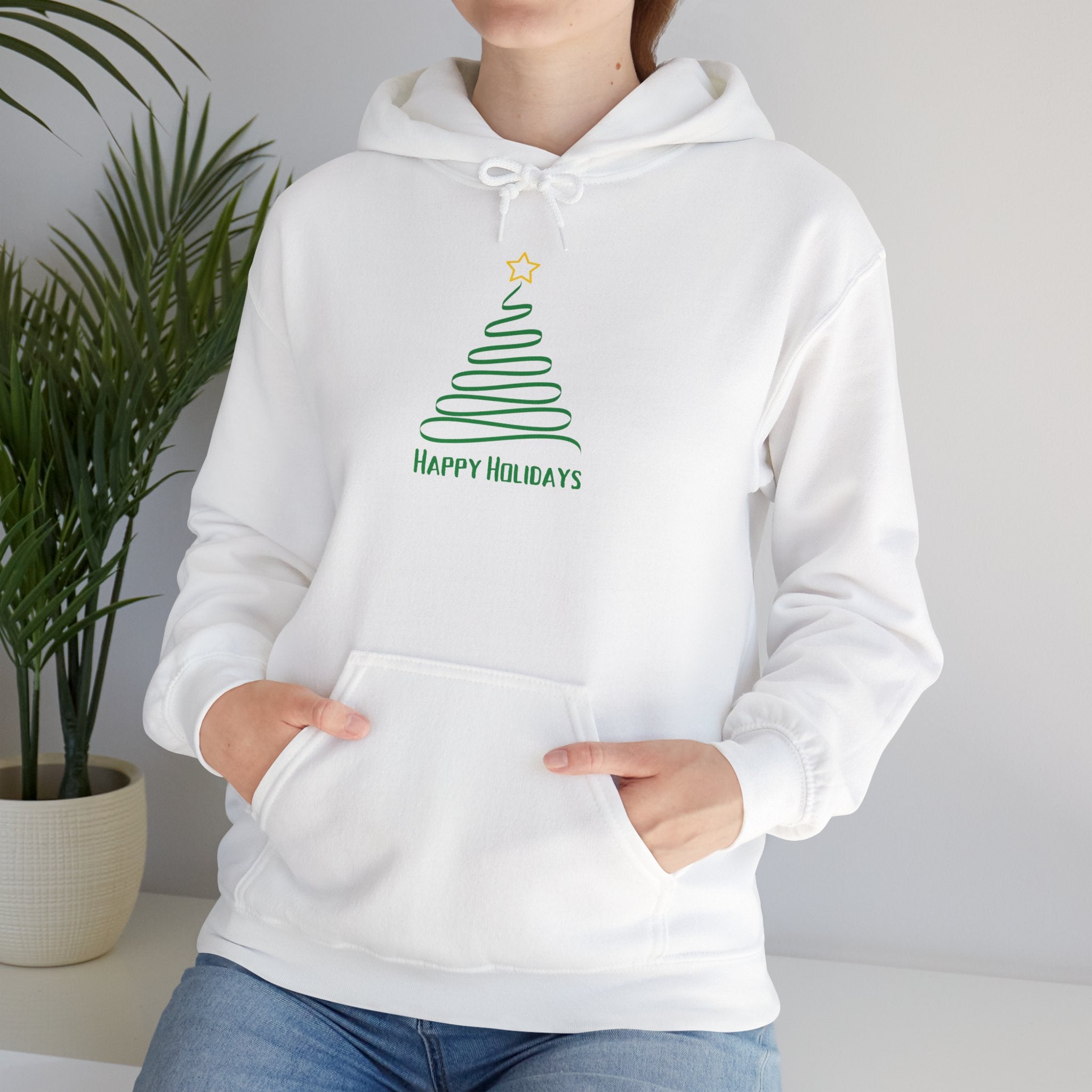 Holiday Tree Hoodie – Minimal "Happy Holidays" Christmas Sweatshirt