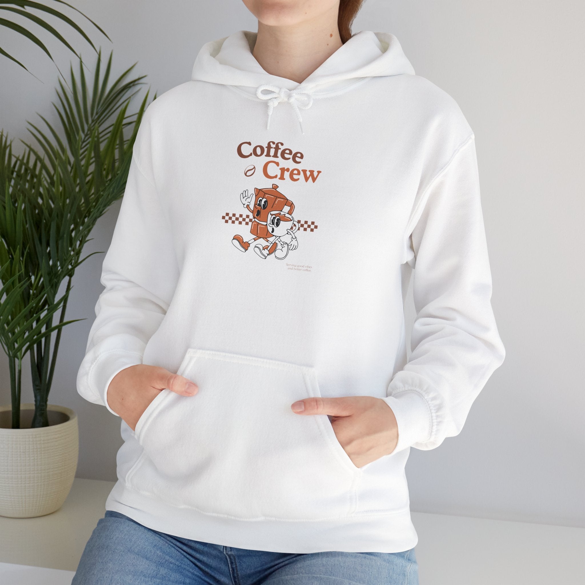 Coffee Crew Hoodie – Retro Running Coffee Cup Graphic Hooded Sweatshirt