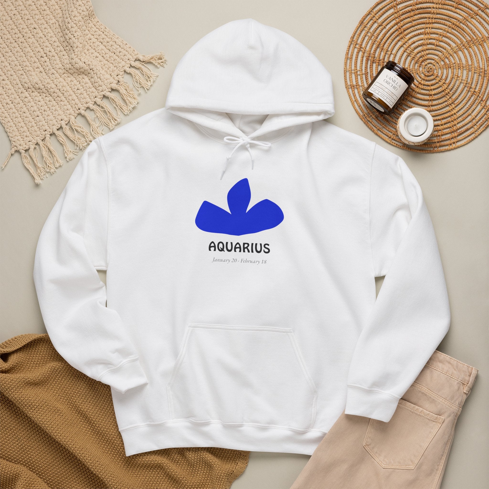 Aquarius Zodiac Hoodie — Minimal Blue Symbol Astrology Sweatshirt