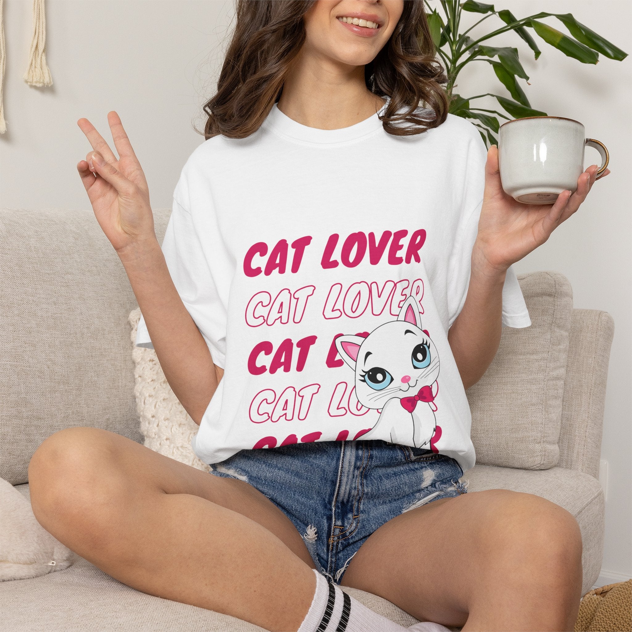 Cat Lover T-Shirt — Cute White Kitten Graphic Tee for Cat Moms & Fans