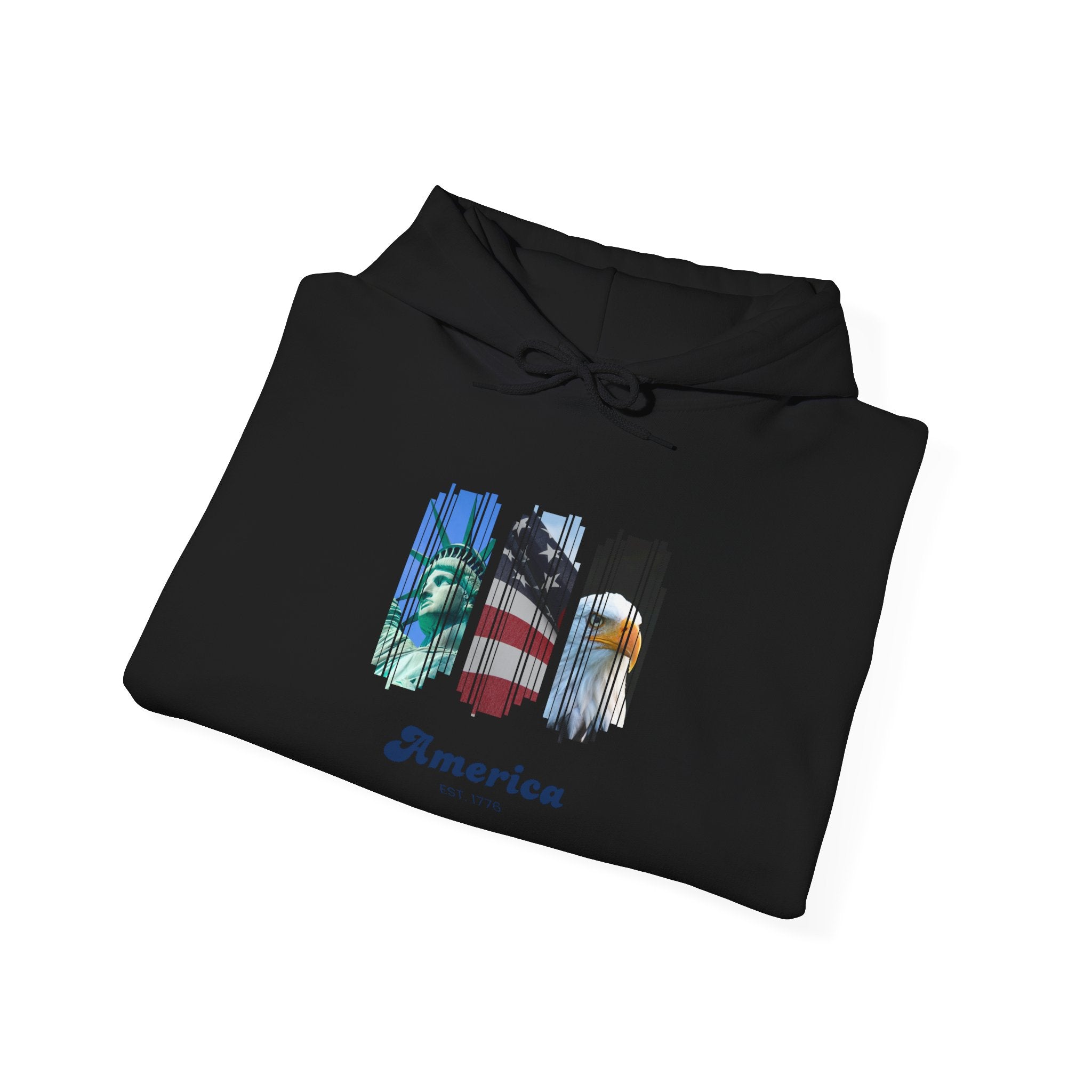 Patriotic America Hoodie – Eagle, Flag & Statue of Liberty Graphic Sweatshirt