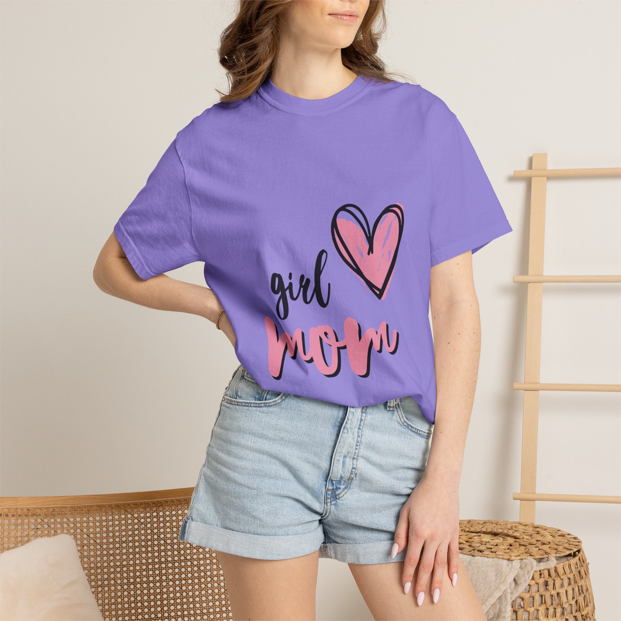 Girl Mom T-Shirt — Pink Heart Mom Shirt for New & Proud Mothers