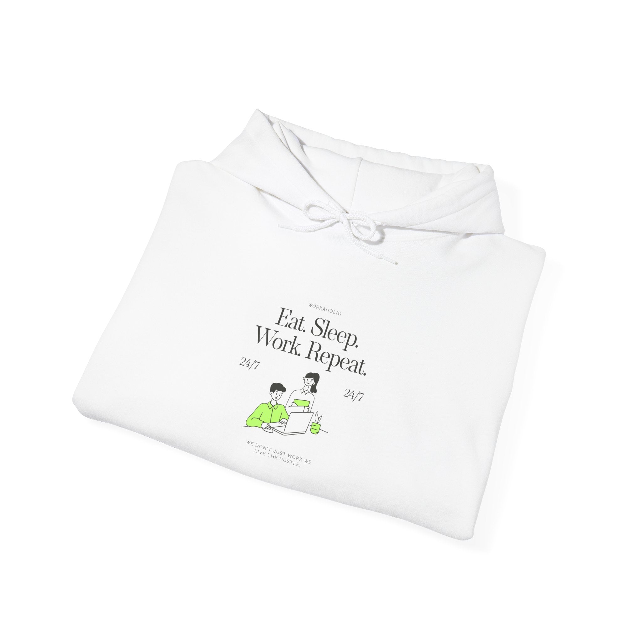 Work From Home Hoodie — "Eat. Sleep. Work. Repeat." Graphic Hooded Sweatshirt