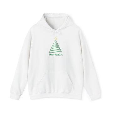 Holiday Tree Hoodie – Minimal "Happy Holidays" Christmas Sweatshirt