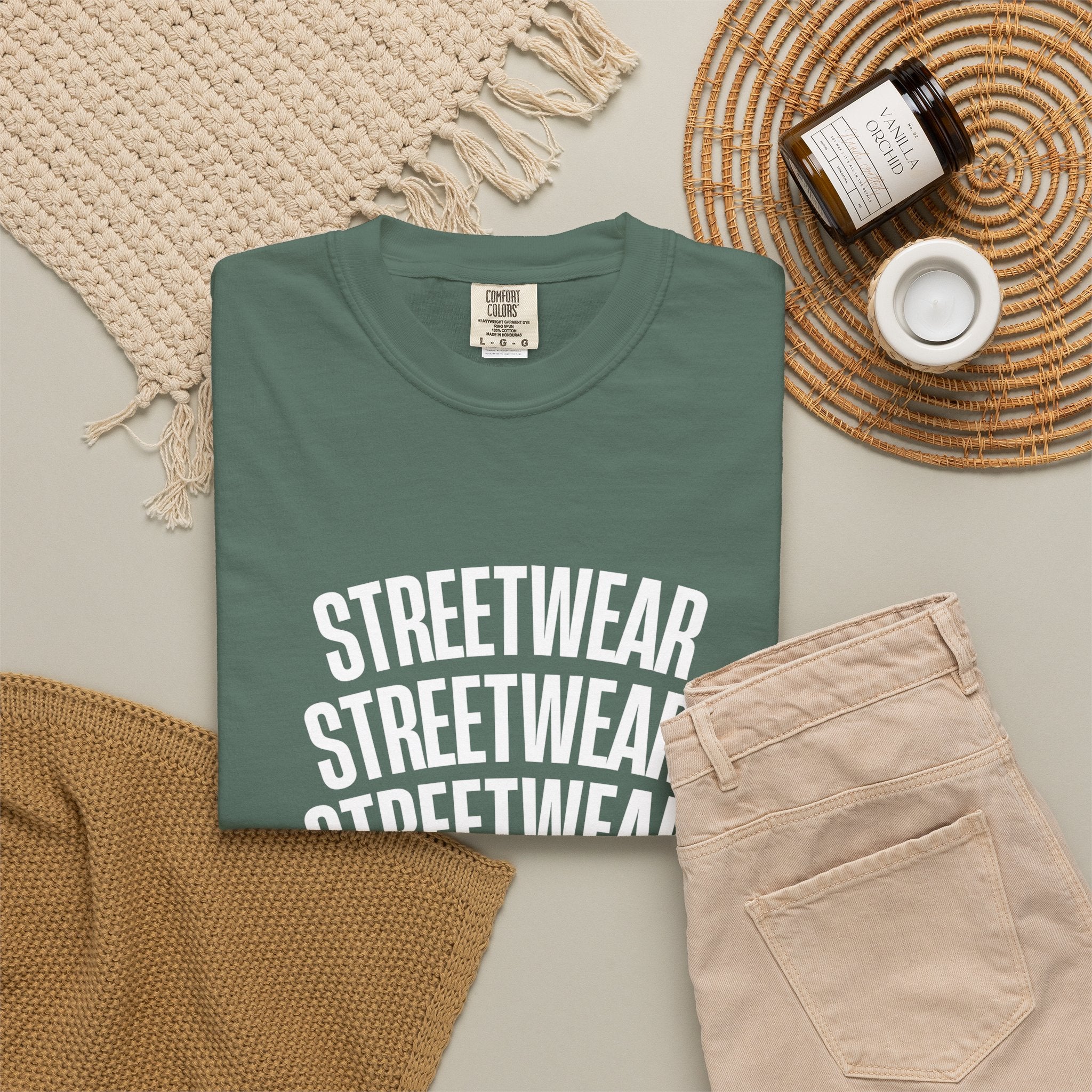 Streetwear Panther T‑Shirt — Graphic Garment-Dyed Tee with 'STREETWEAR' Text & Barcode