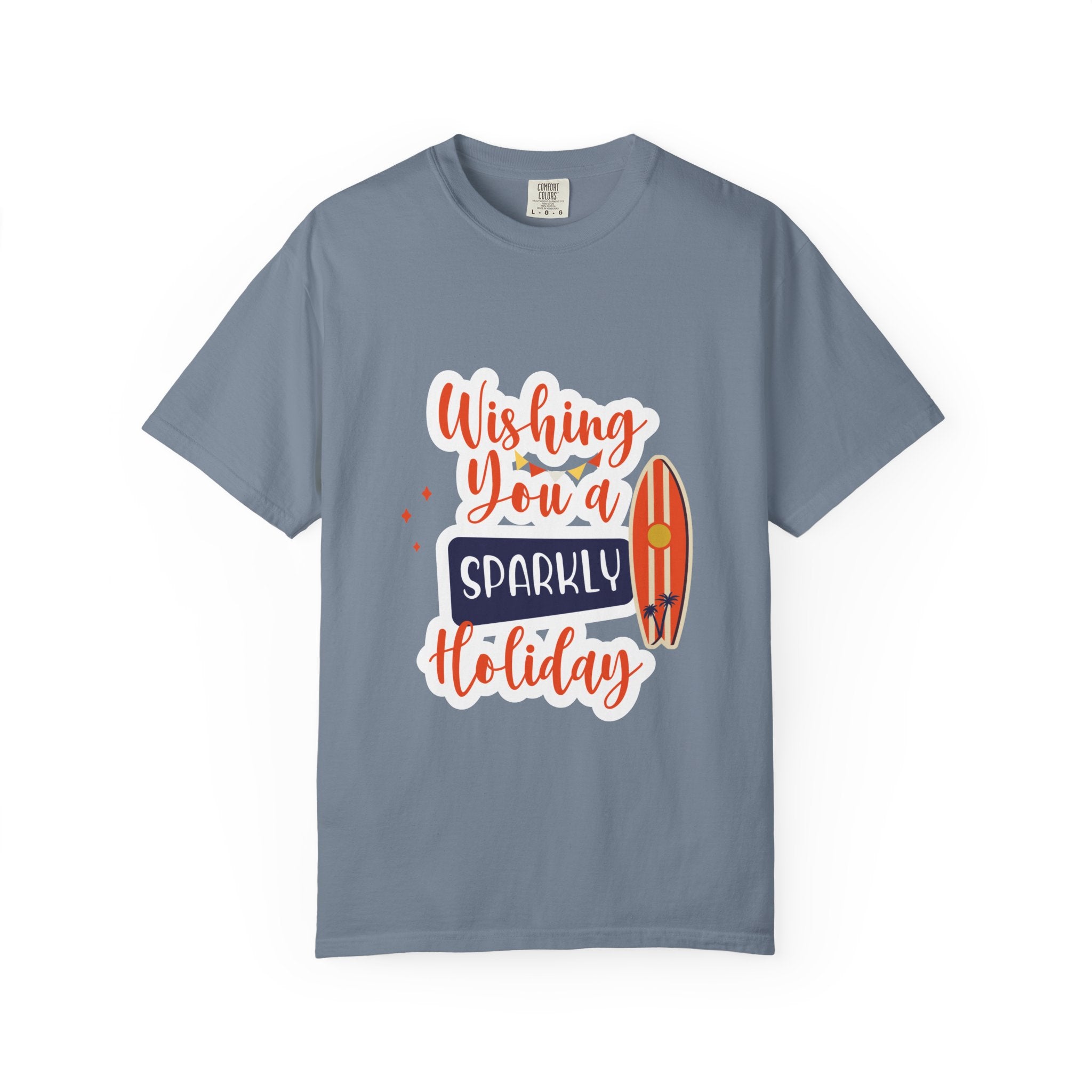 Holiday Surfboard T‑Shirt — "Wishing You a Sparkly Holiday" Beachy Christmas Tee