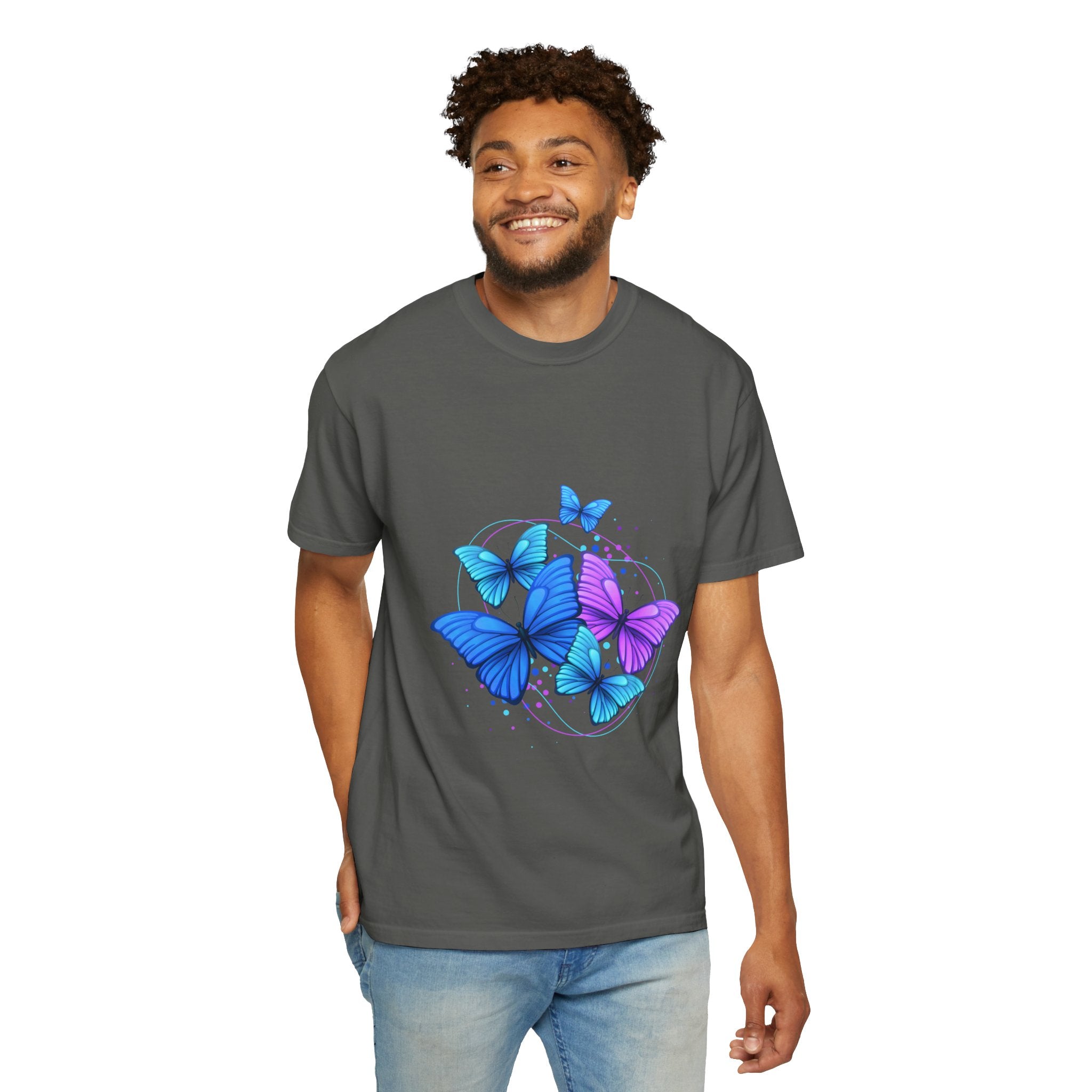 Butterfly Cluster T‑Shirt — Blue & Purple Wings Graphic Tee