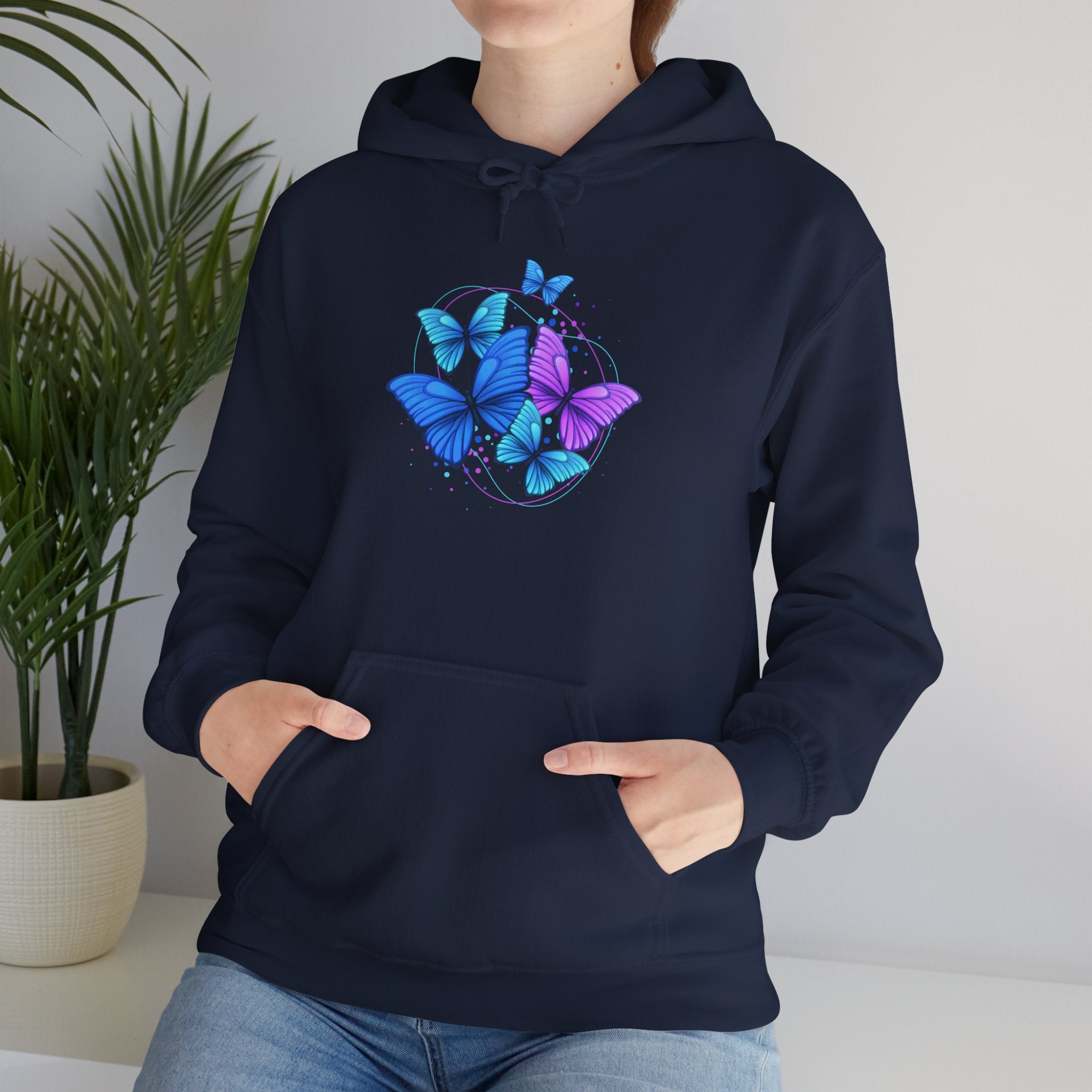Butterfly Cluster Hoodie – Blue & Purple Butterfly Graphic Sweatshirt