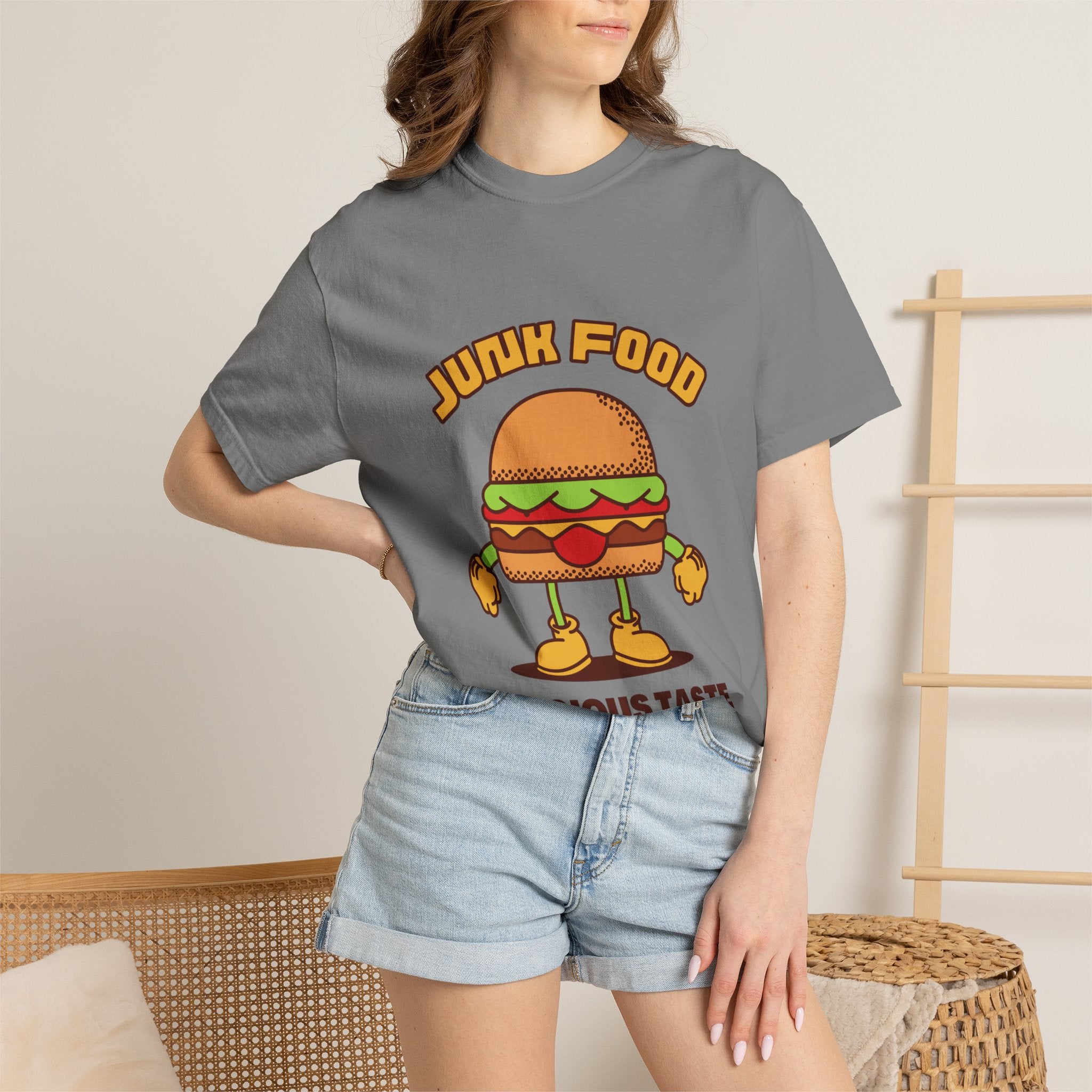 Junk Food Burger T-Shirt — Cute Retro ‘Delicious Taste’ Graphic Tee