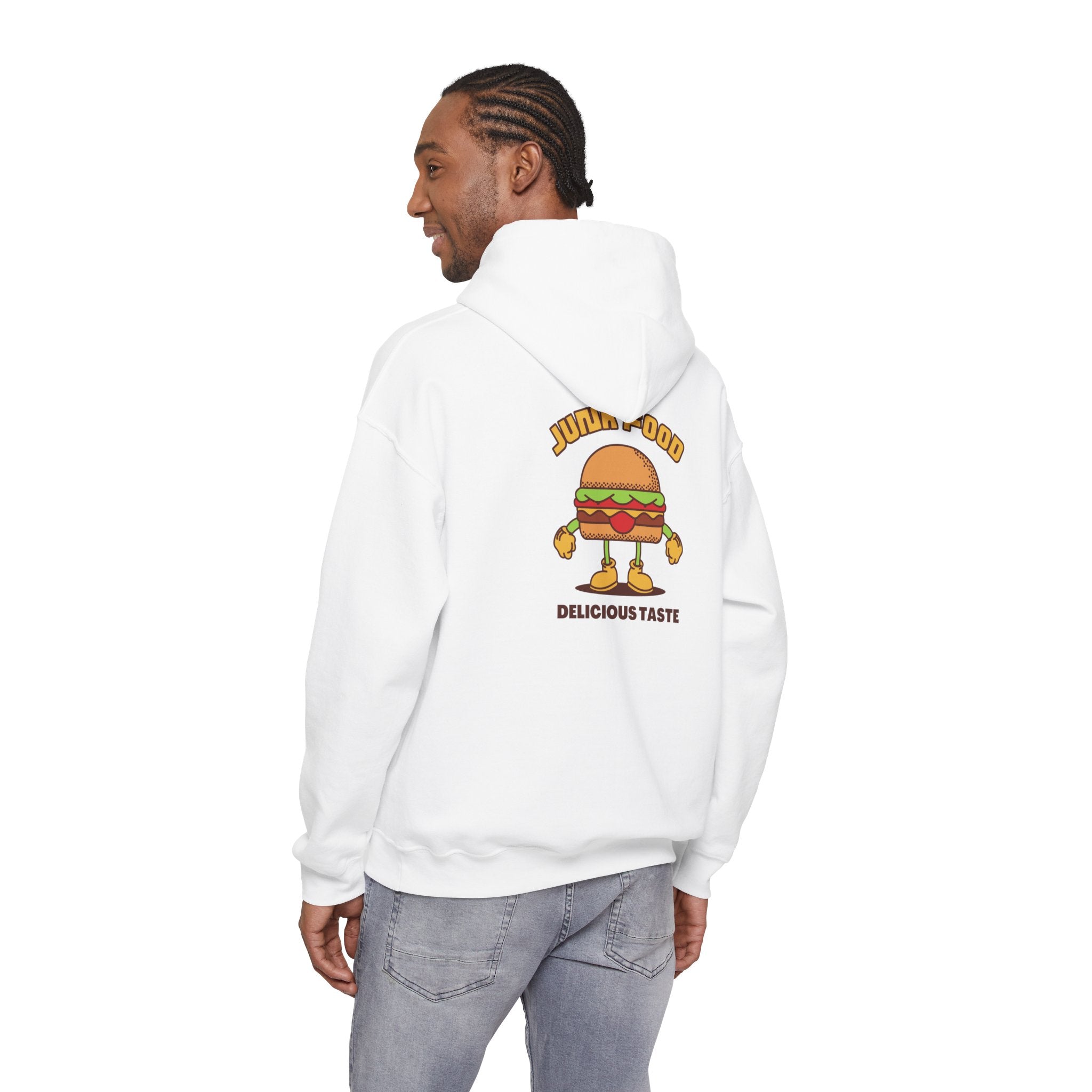 Burger Cartoon Hoodie - "Junk Food Delicious Taste" Funny Food Lover Pullover