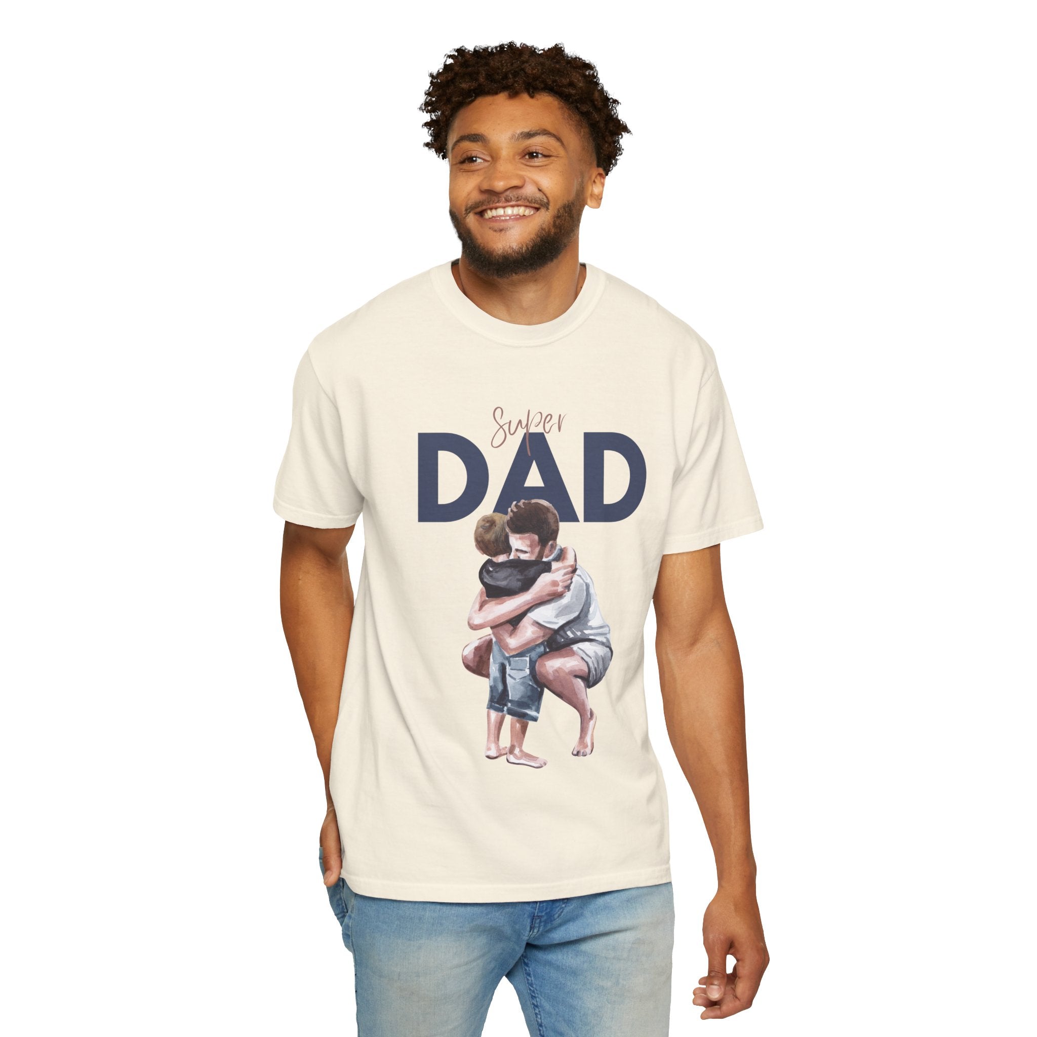Father & Son Hug T-Shirt — Super Dad Graphic Tee for Father's Day
