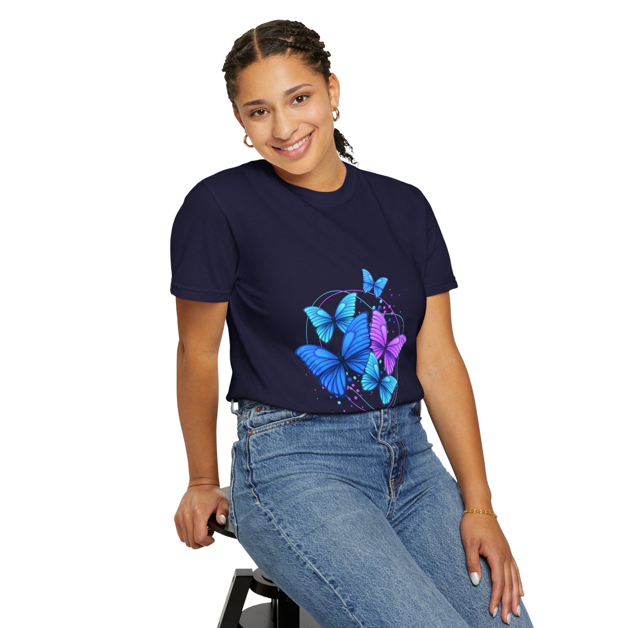 Butterfly Cluster T‑Shirt — Blue & Purple Wings Graphic Tee