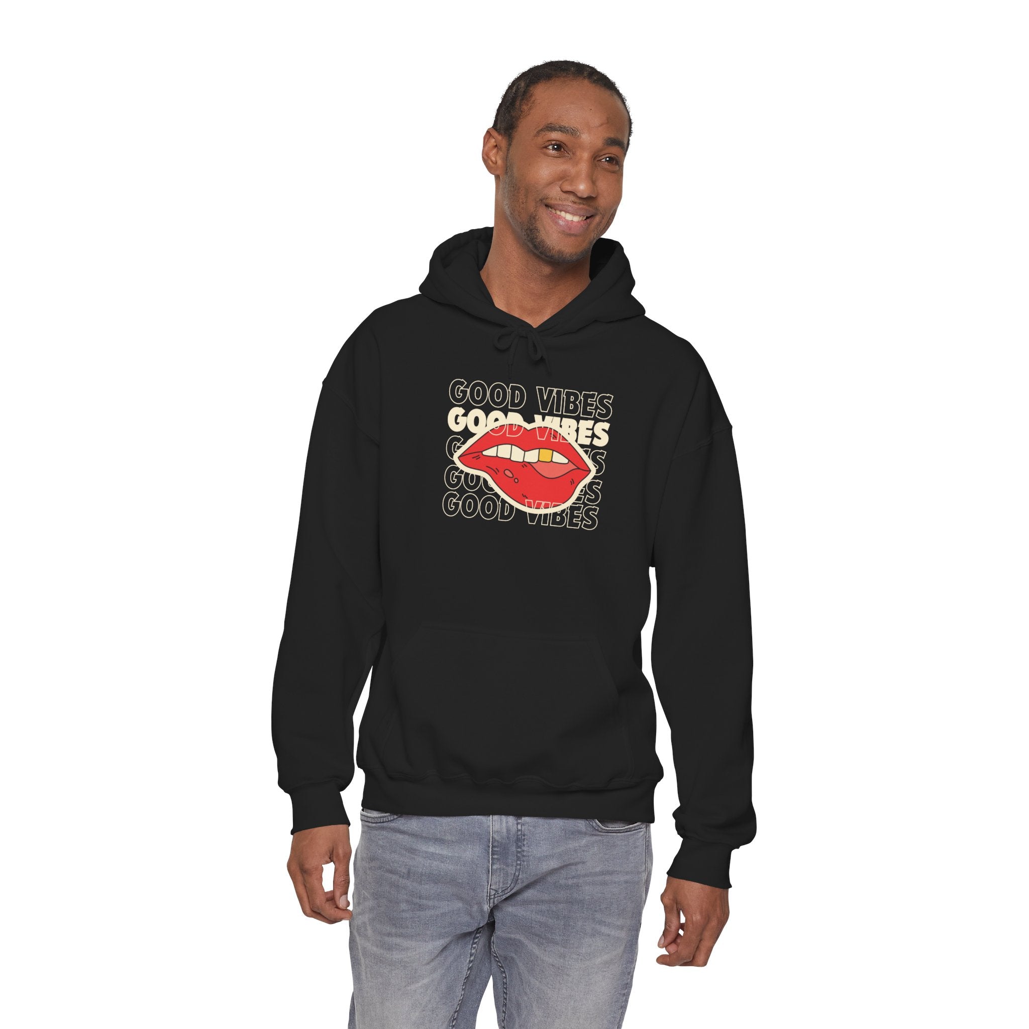 Good Vibes Red Lips Hoodie – Retro Lip Graphic Sweatshirt