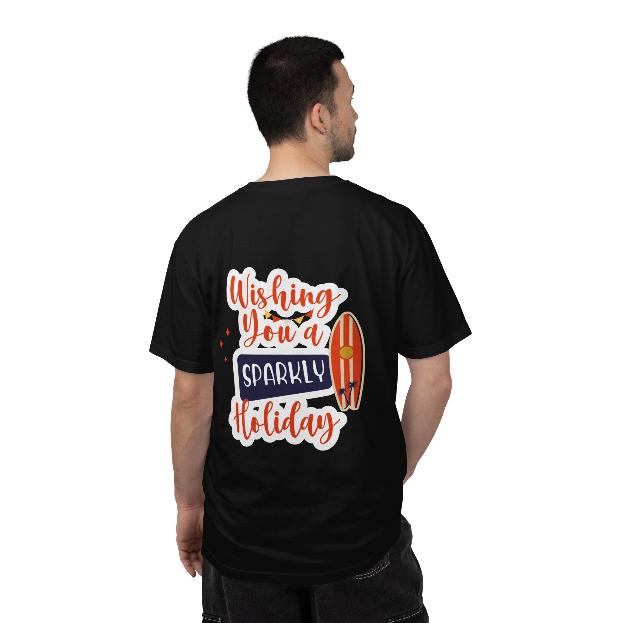 Holiday Surfboard T‑Shirt — "Wishing You a Sparkly Holiday" Beachy Christmas Tee
