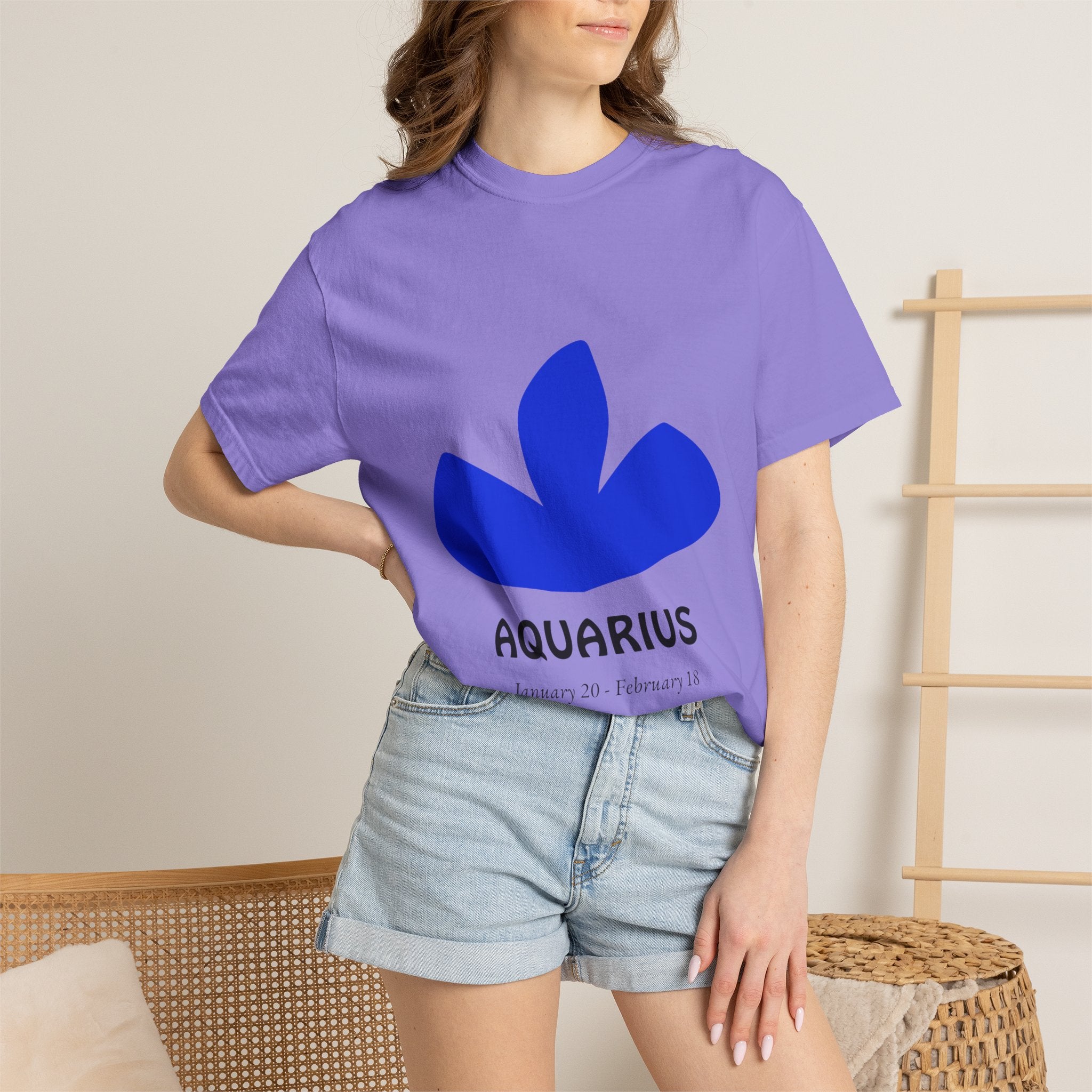 Aquarius Zodiac T-Shirt — Bold Blue Symbol, January 20–February 18 Astrology Tee