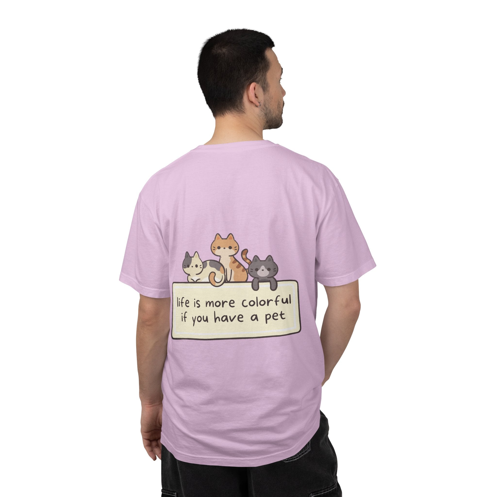 Pet Lover T-Shirt — "Life is More Colorful if You Have a Pet" Cute Cat Illustration