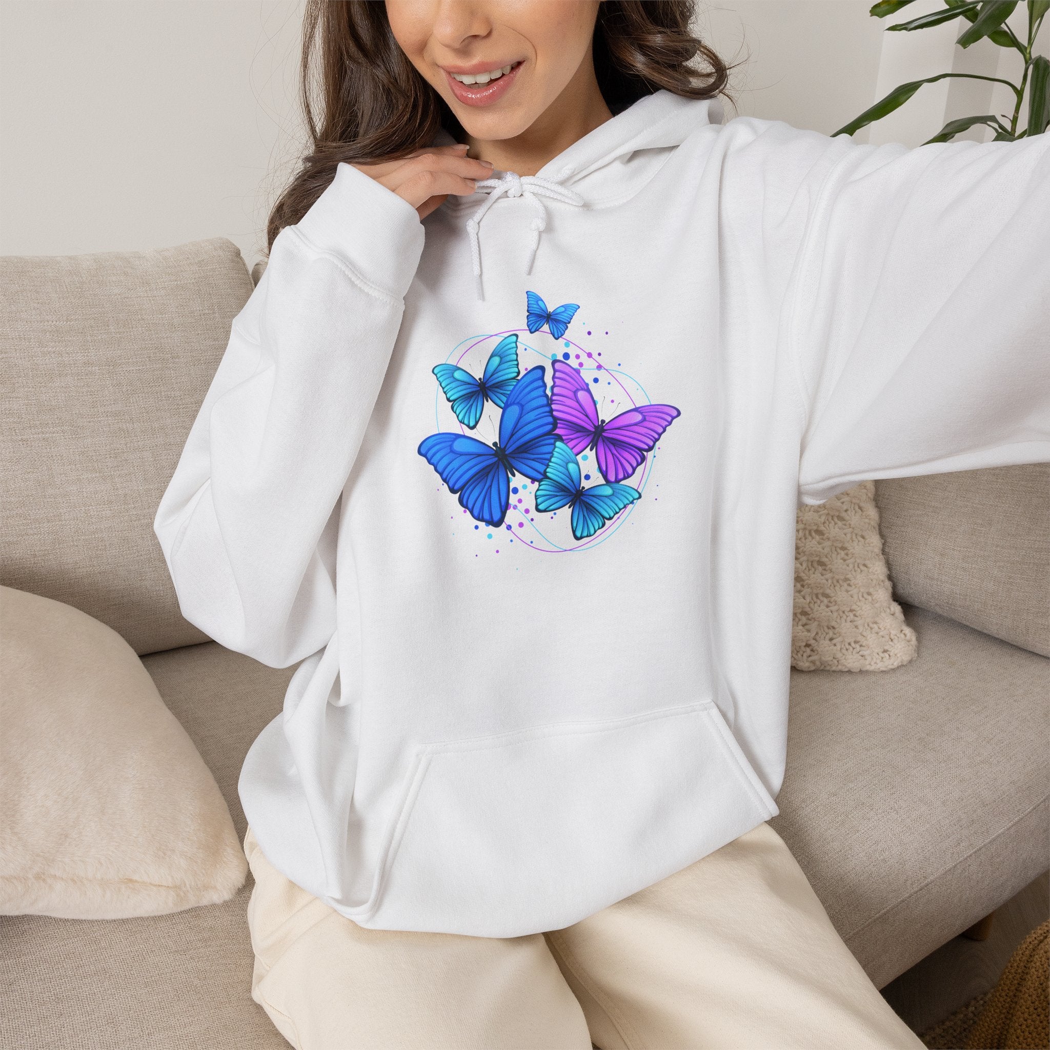 Butterfly Cluster Hoodie – Blue & Purple Butterfly Graphic Sweatshirt