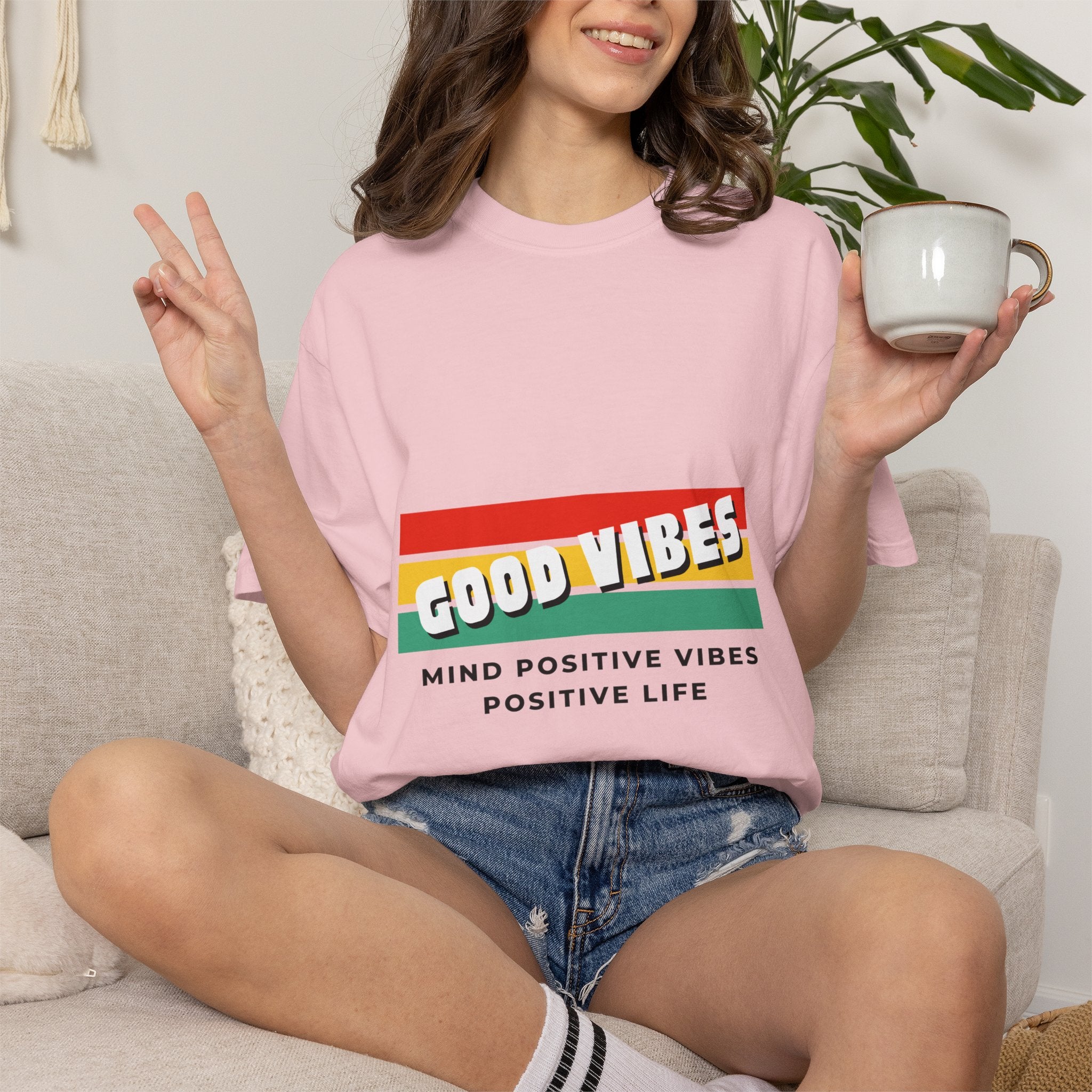 Good Vibes T-Shirt — Retro Stripes “Mind Positive Vibes, Positive Life”