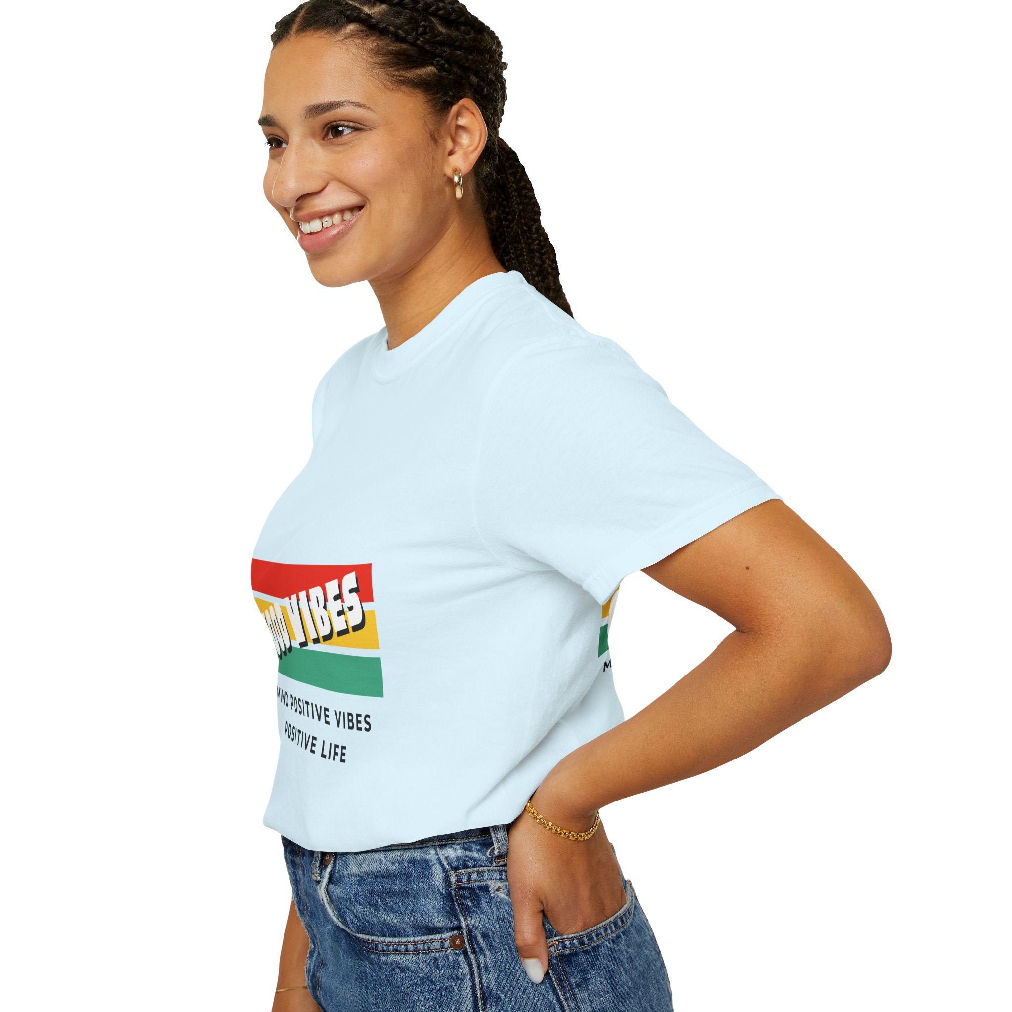 Good Vibes T-Shirt — Retro Stripes “Mind Positive Vibes, Positive Life”