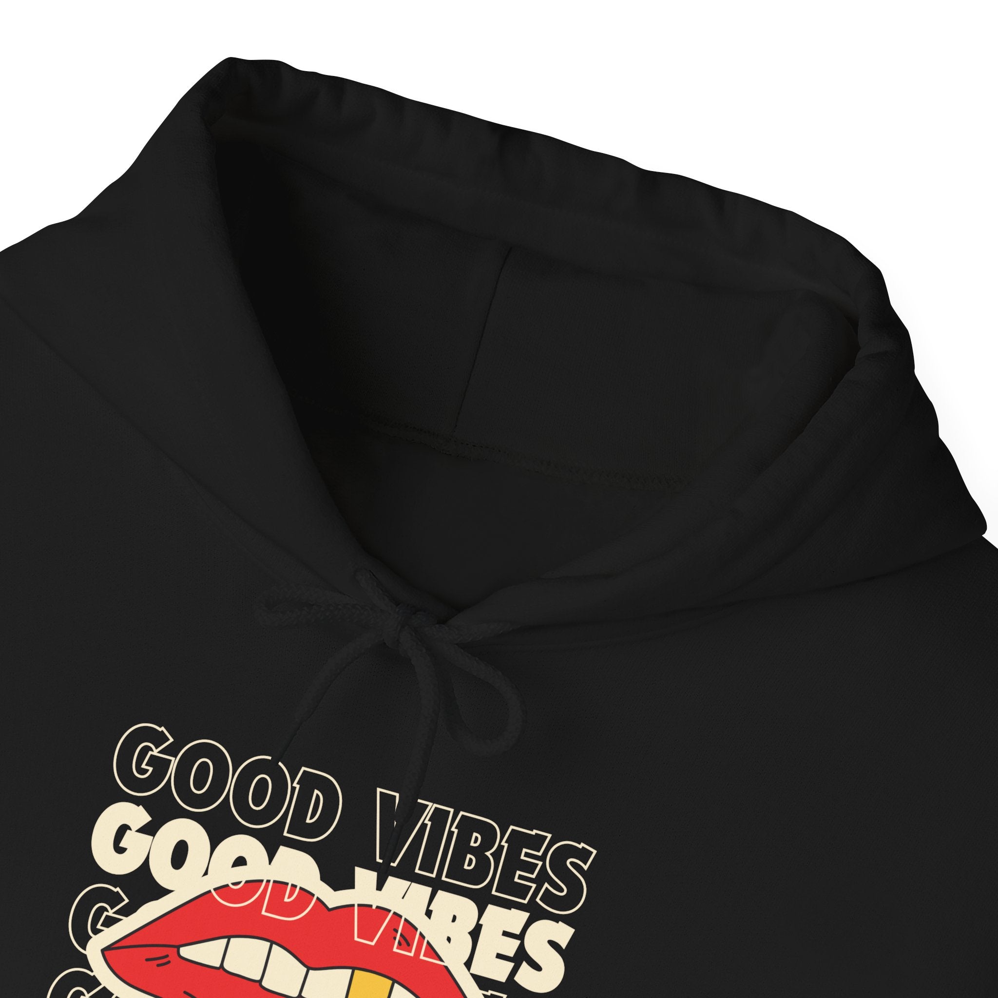 Good Vibes Red Lips Hoodie – Retro Lip Graphic Sweatshirt