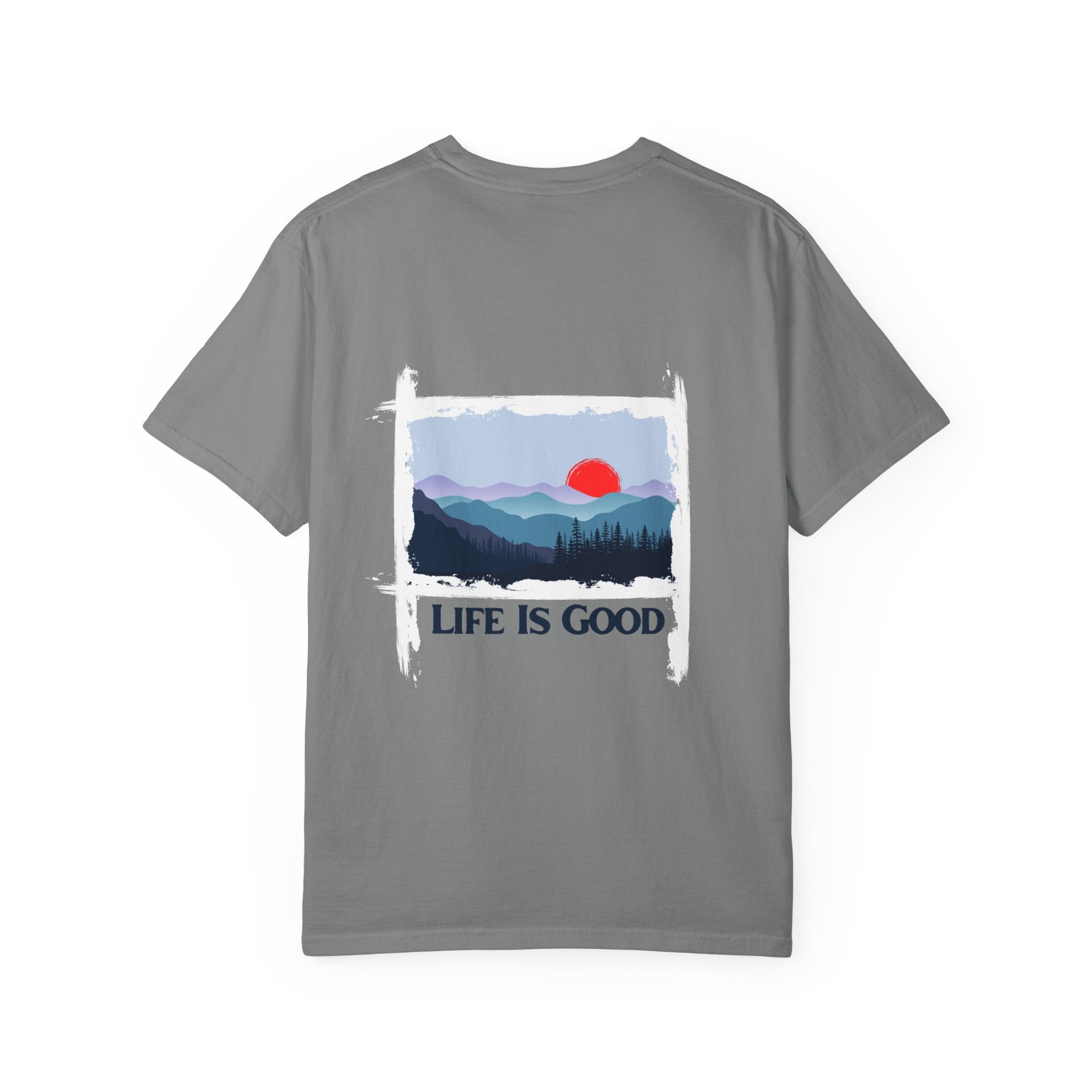 Life Is Good Mountain T-Shirt — Scenic Sunrise Graphic Tee